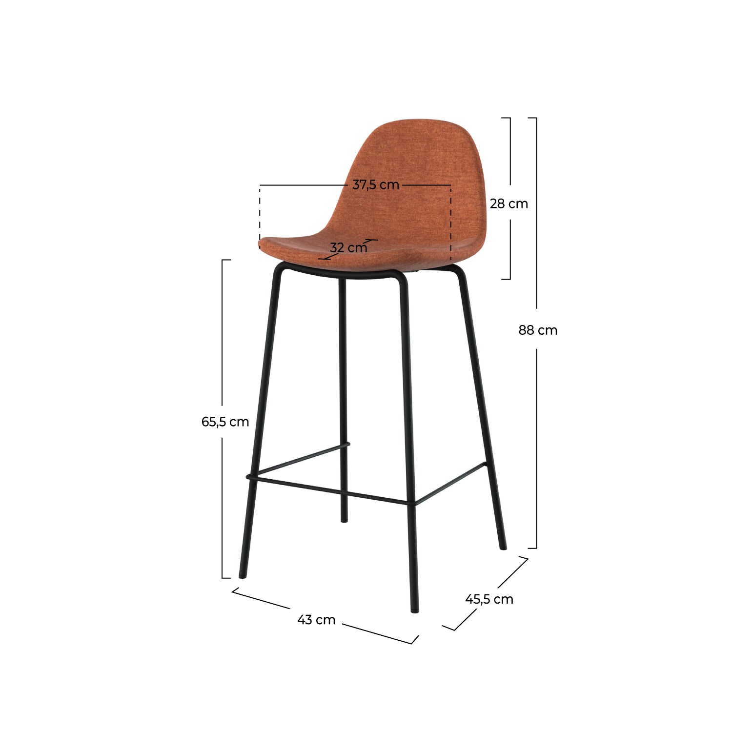 chaise de bar lot de 2 chaises pour ilot central en tissu terracotta chine 65 cm henrik