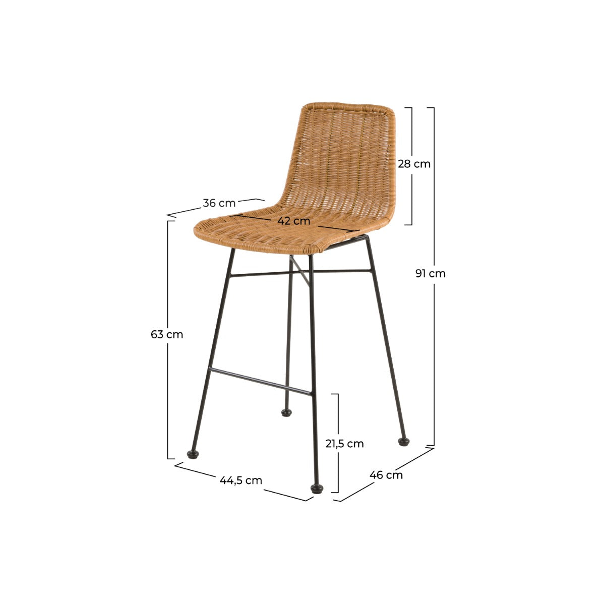 sedia da bar mandya naturale 63 cm set di 2
