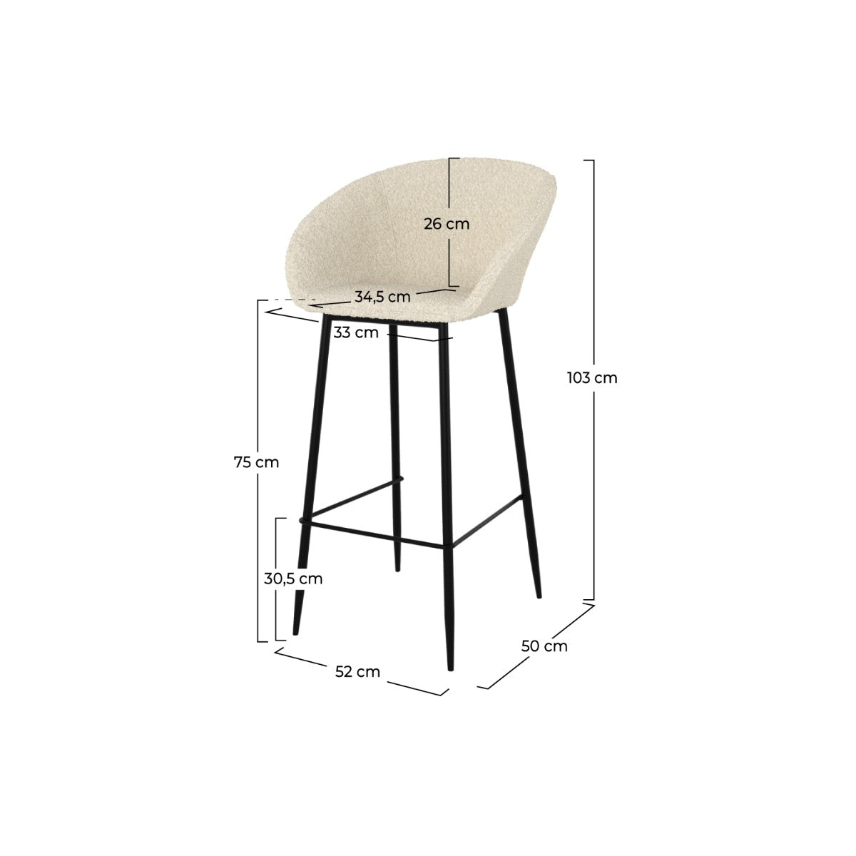 sedia da bar marquise bianca set di 2