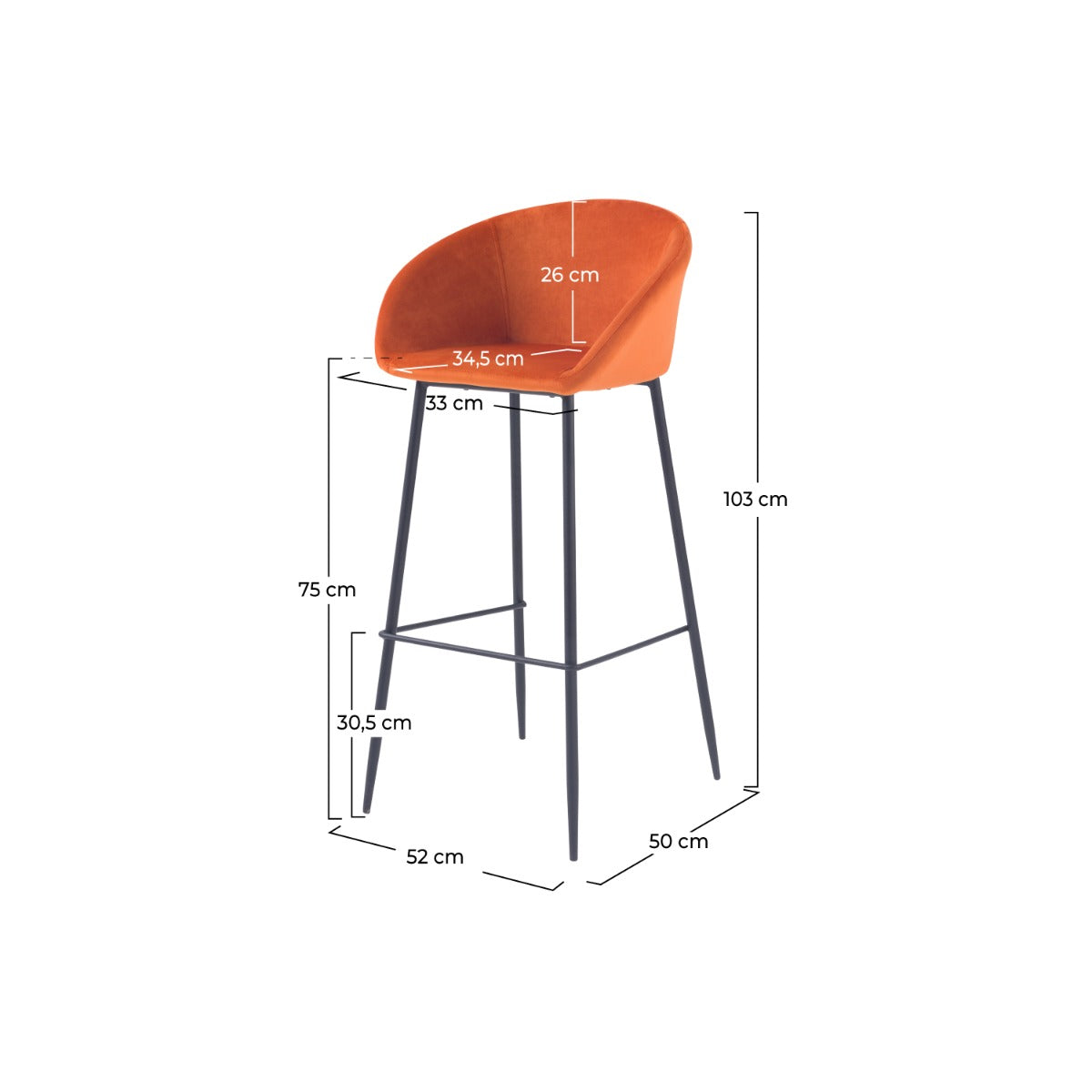 sedia da bar marquise arancione corallo set di 2