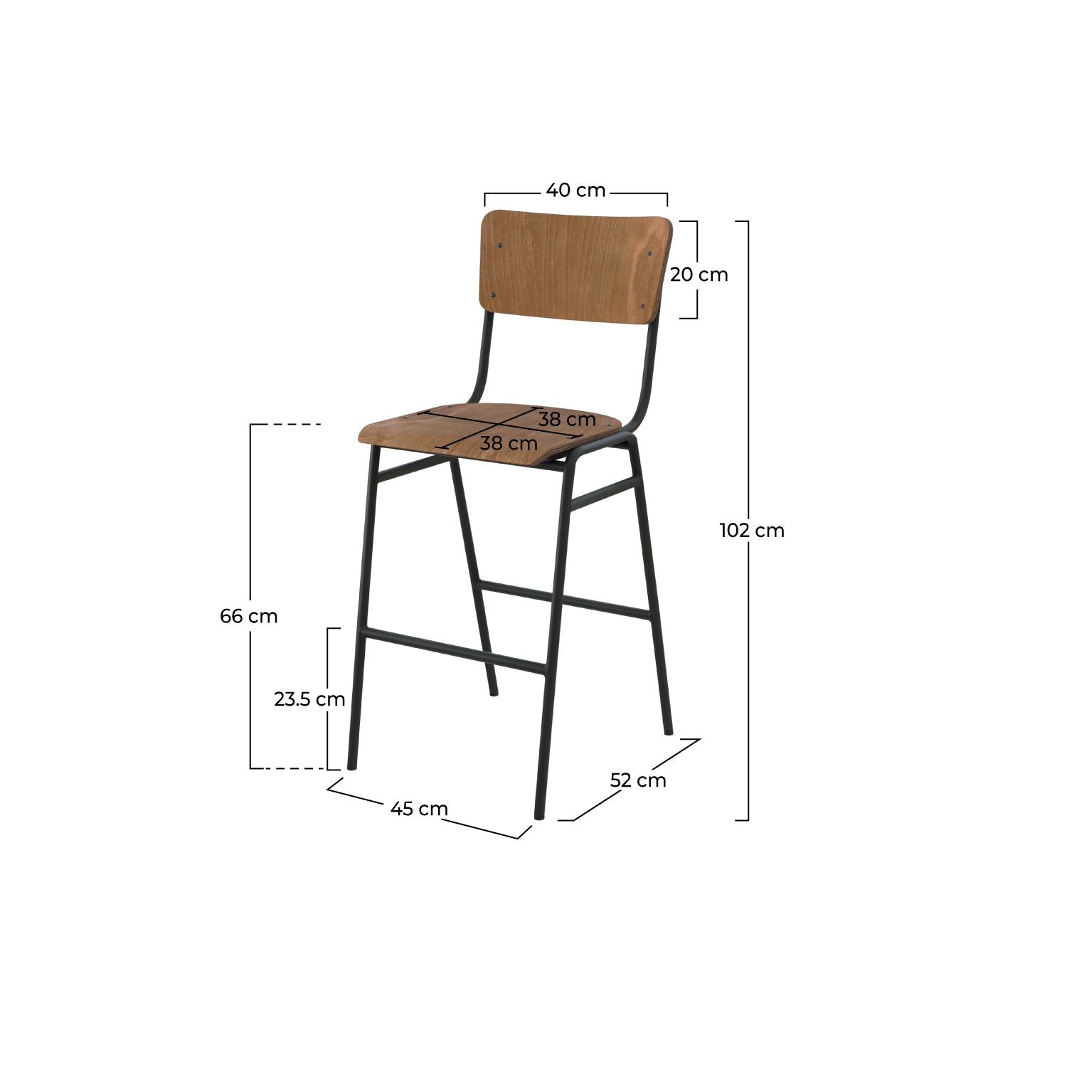 Chaise de bar mi-hauteur Clem en bois foncé 66 cm (lot de 2)