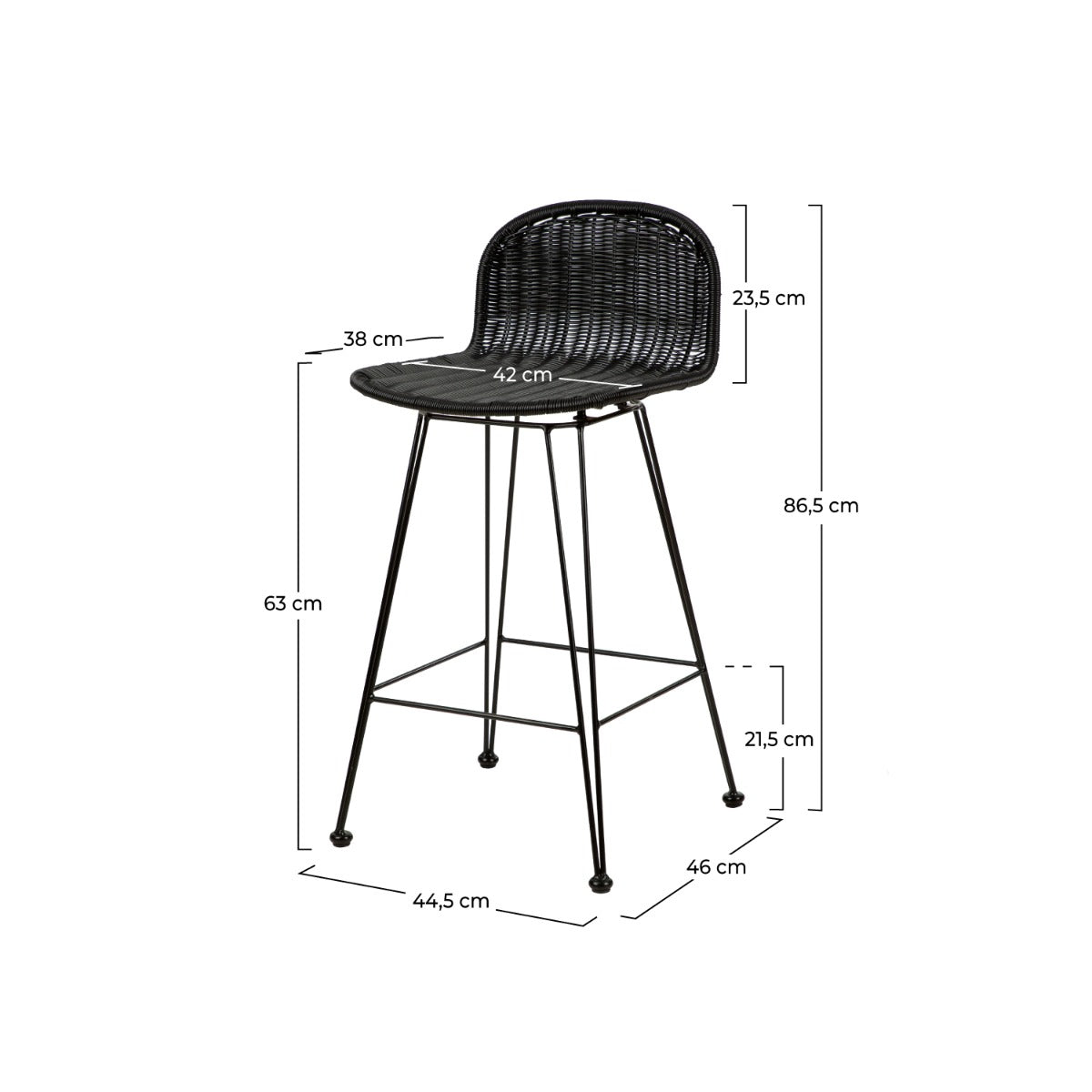 chaise de bar mi hauteur jigani noir 63 cm lot de 2