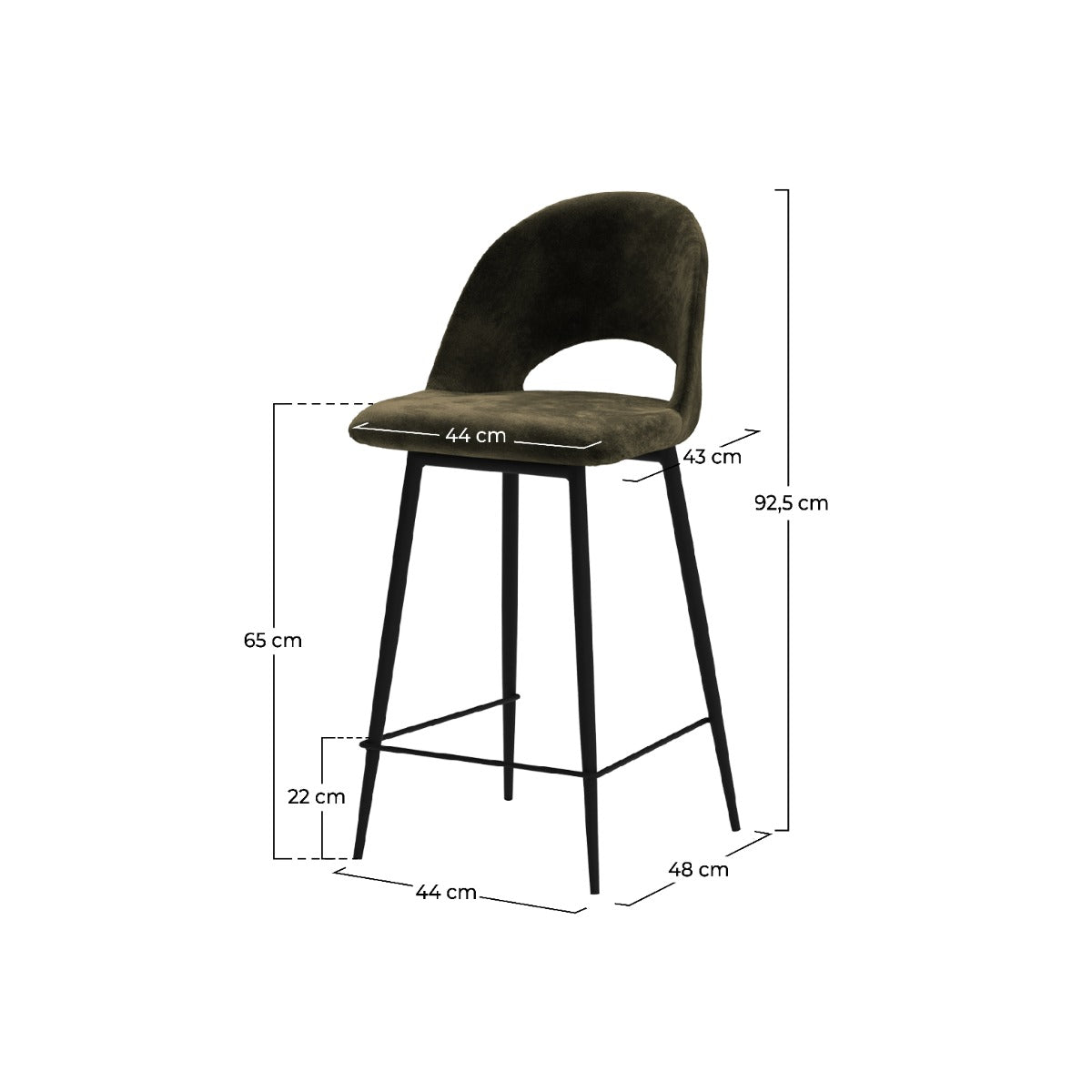 chaise de bar mi hauteur penelope verte 65 cm