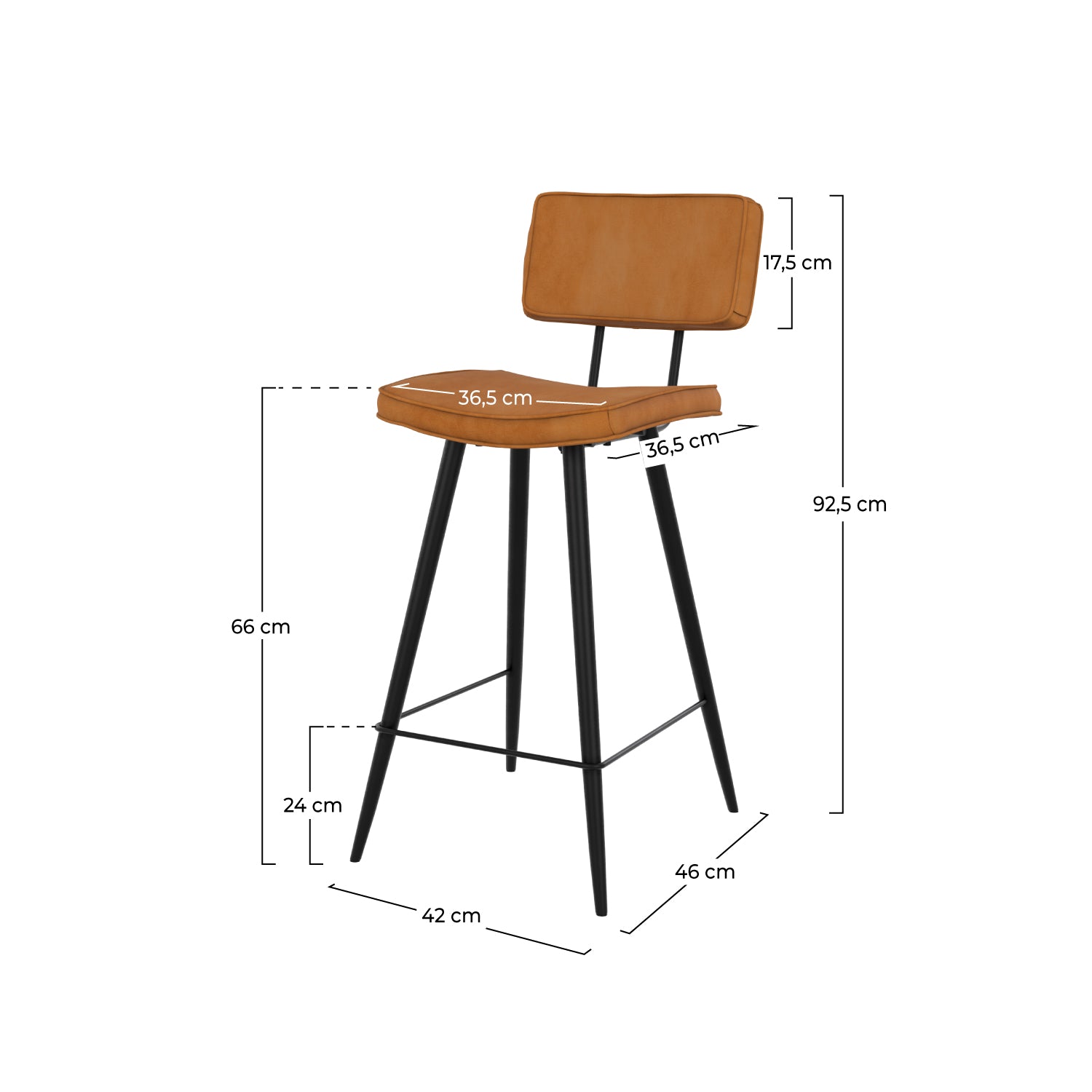 chaise de bar mi hauteur texas camel 65 cm pieds metal noir
