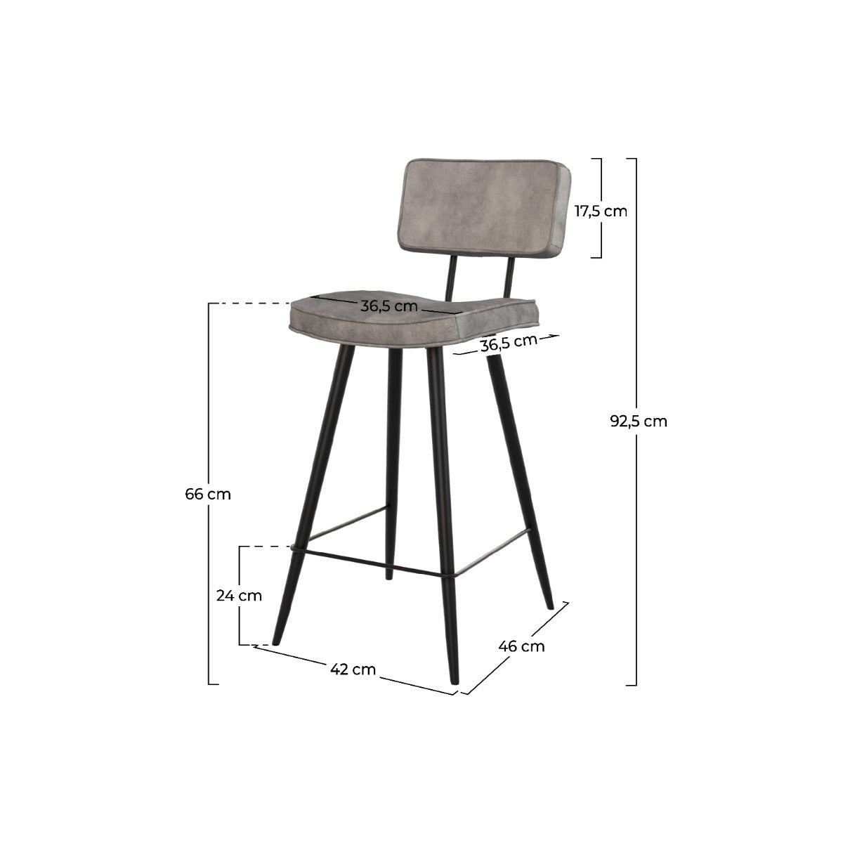 chaise de bar mi hauteur texas grise 65 cm lot de 2