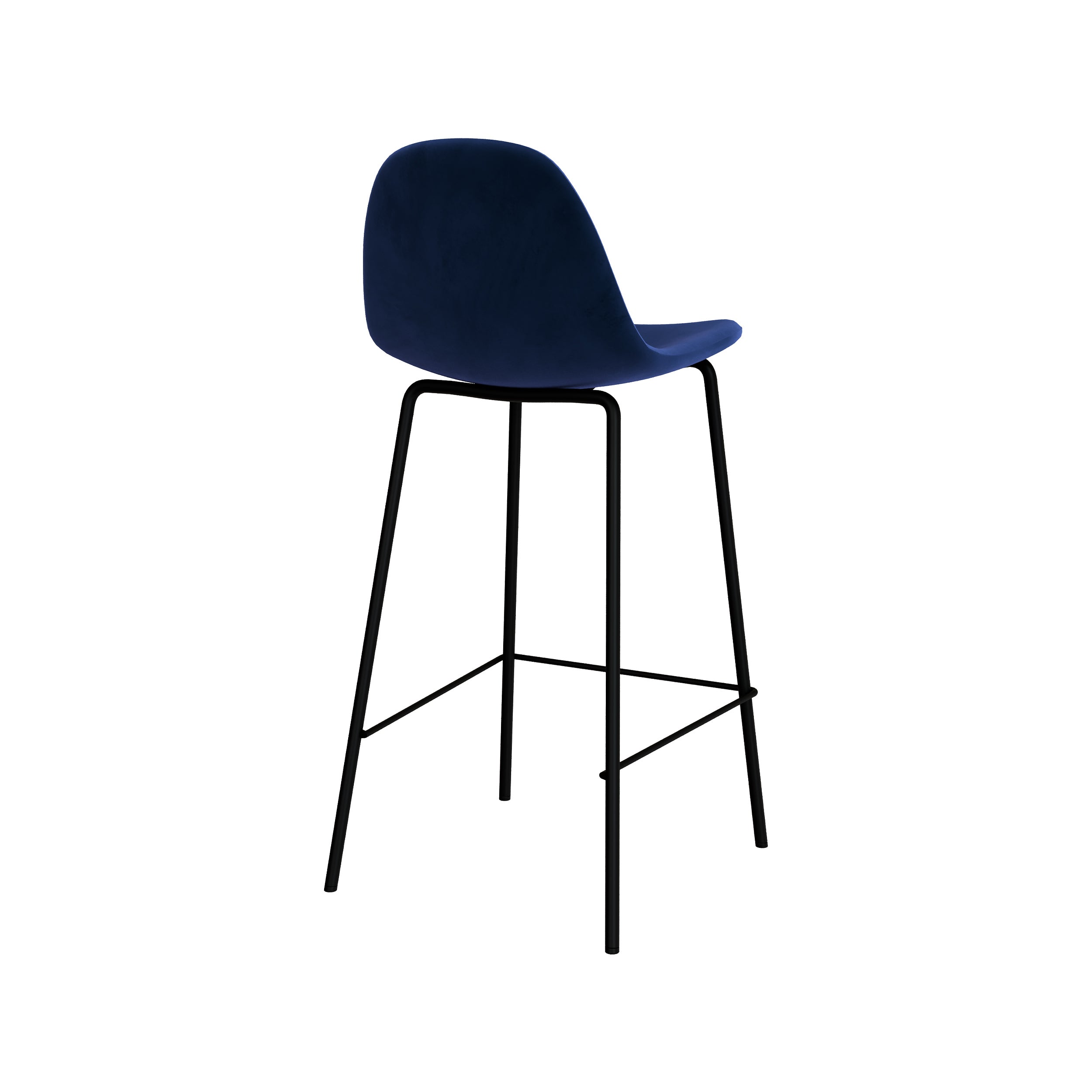 chaise de bar pied metal noir 65cm velours bleu_1