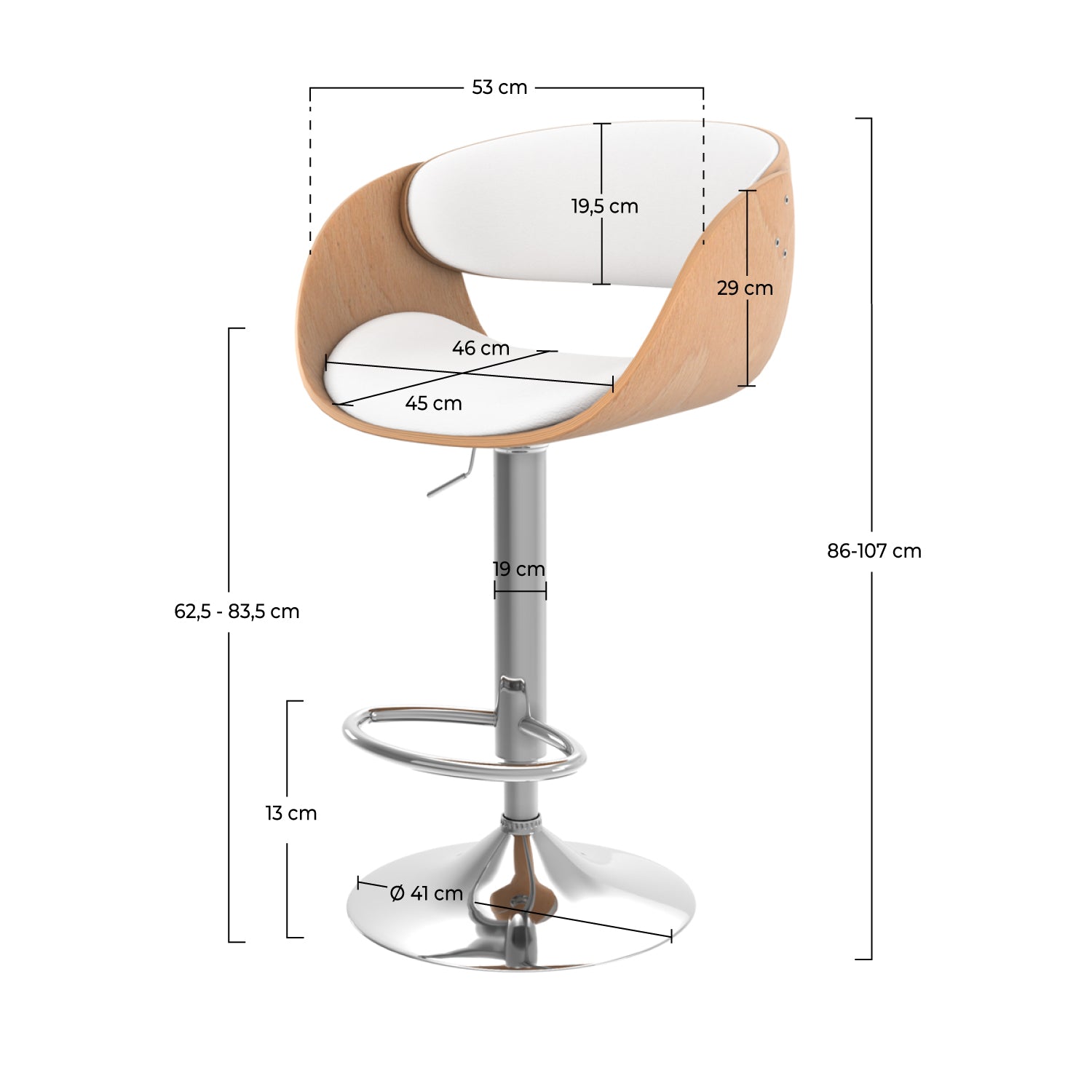 Chaise de bar reglable blanche et métal pivotante