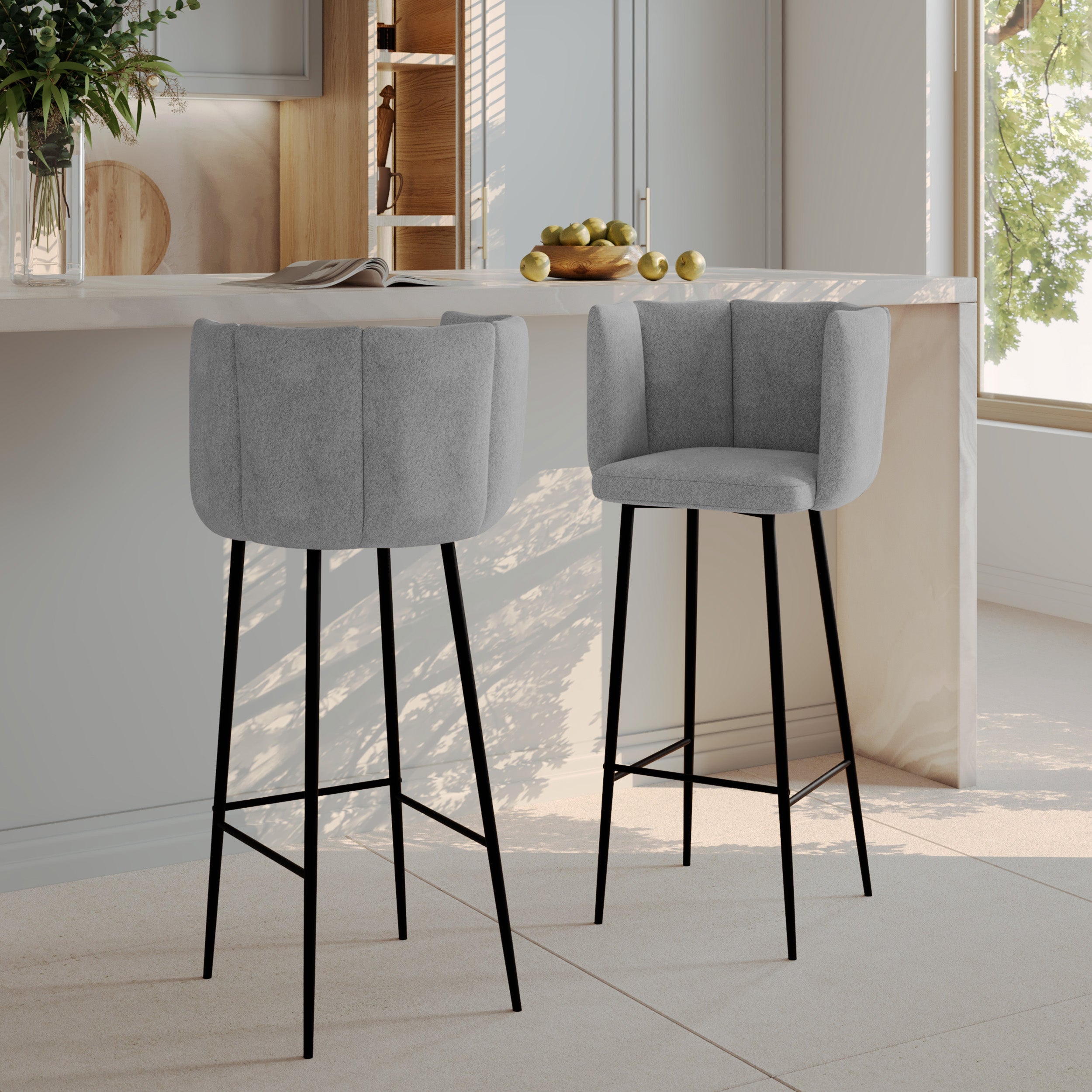 chaise de bar rosy en tissu gris clair 75 cm lot de 2