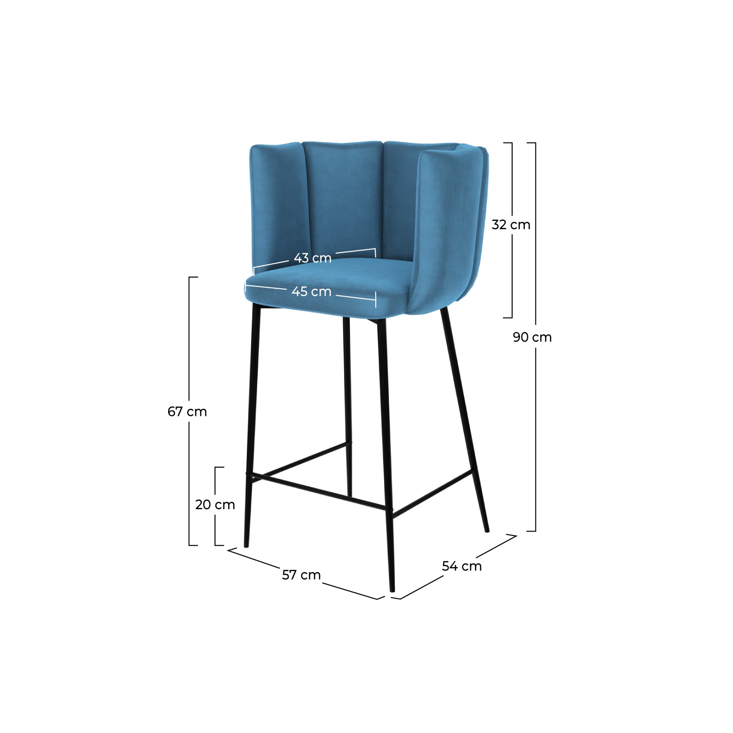 chaise de bar rosy en velours bleu lot de 2