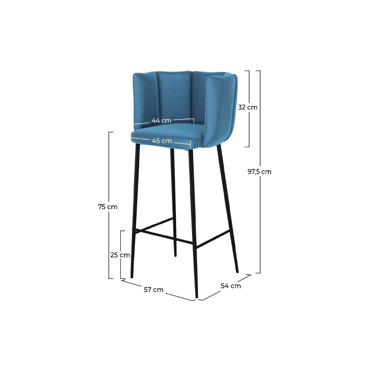 chaise de bar rosy en velours bleu
