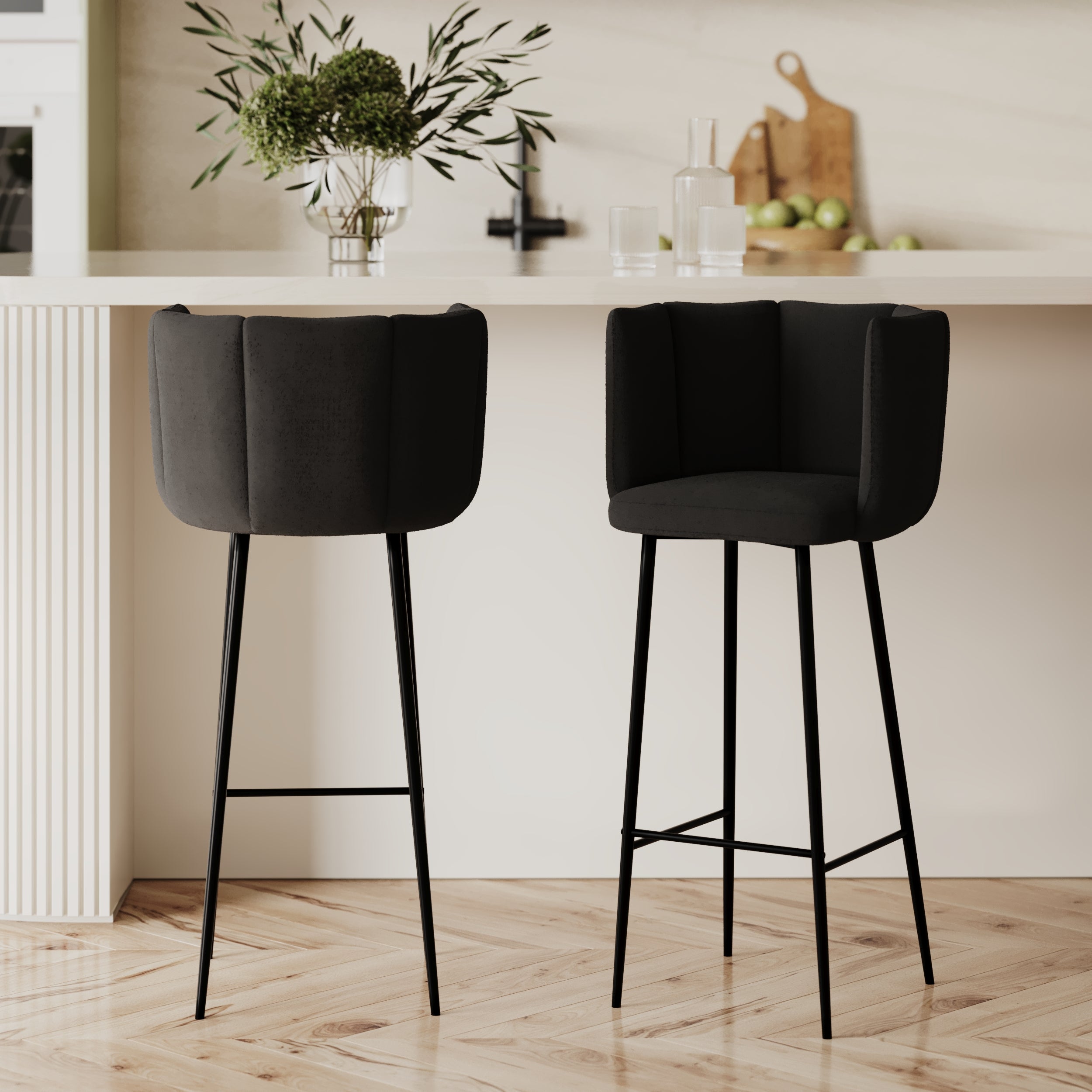 chaise de bar rosy en velours noir 75 cm lot de 2