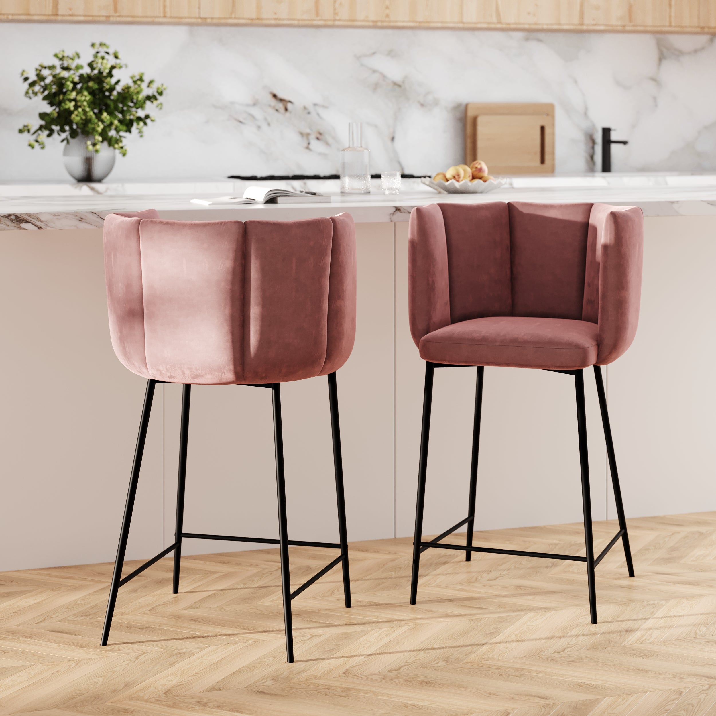 chaise de bar rosy en velours rose 67 cm lot de 2