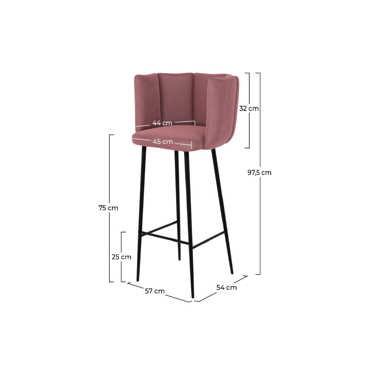chaise de bar rosy en velours rose