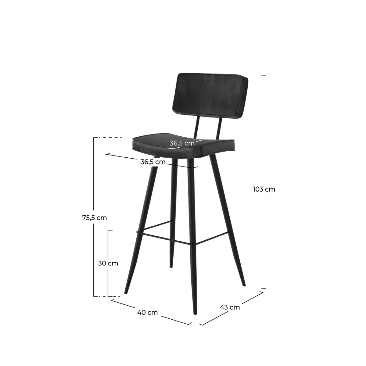 chaise de bar texas grise noire 76 cm lot de 2