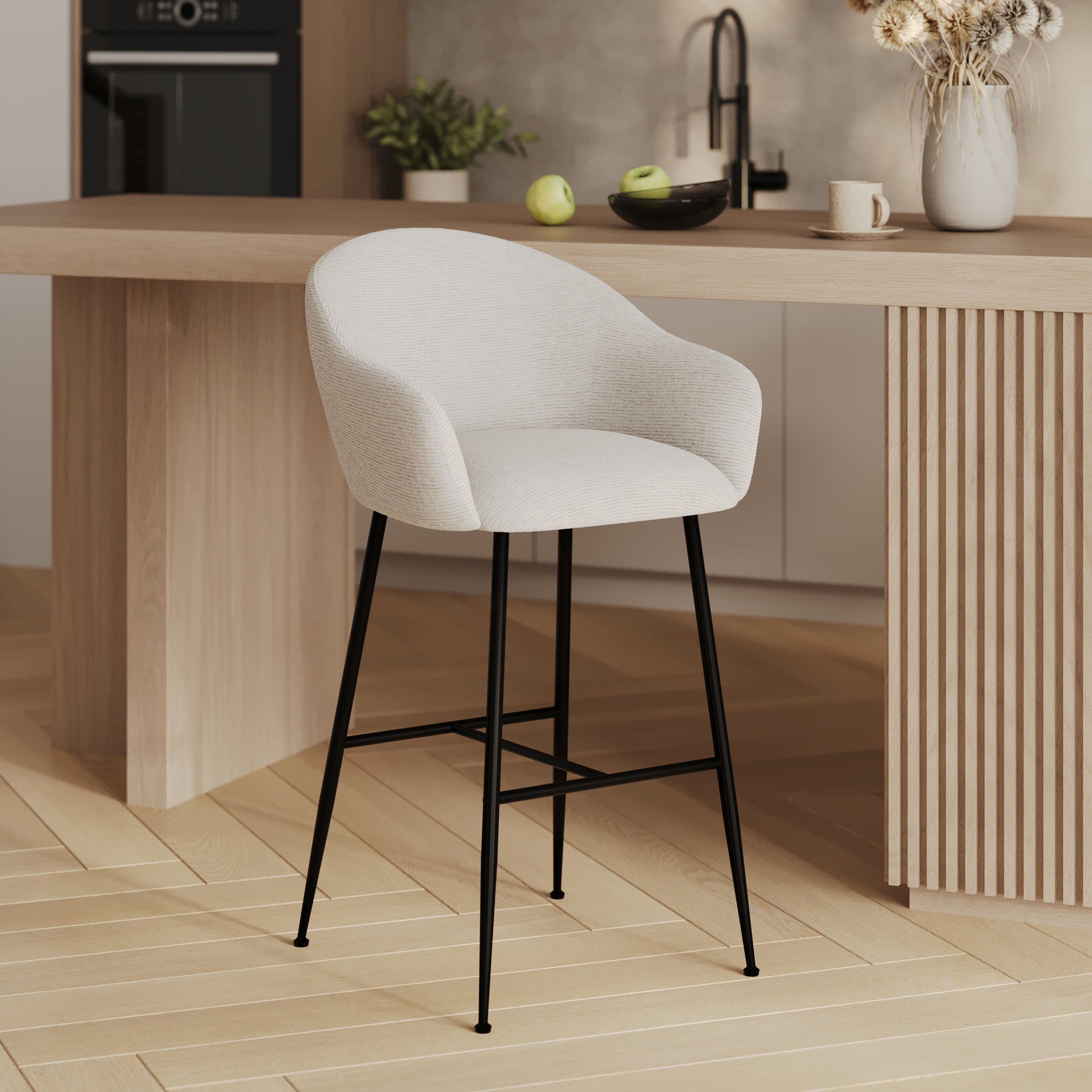 chaise de bar tissu blanc chine socky 76 cm pieds noirs