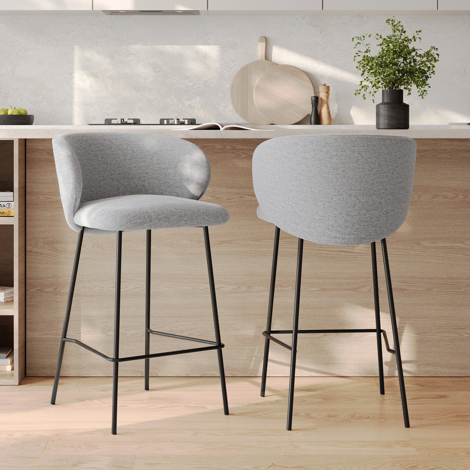 chaise de bar tissu gris chine pieds noi