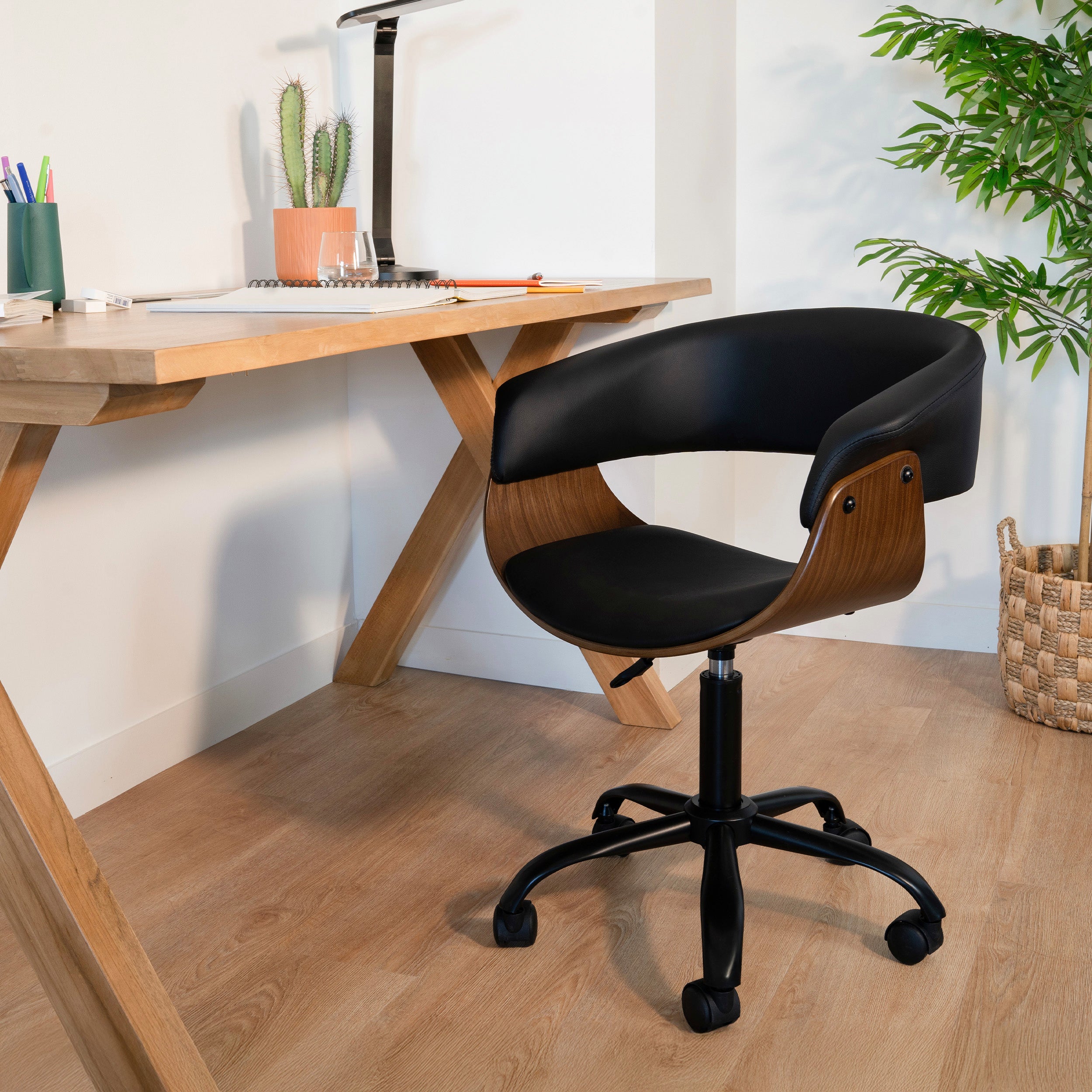 chaise de bureau vintage cuir bois effet noyer