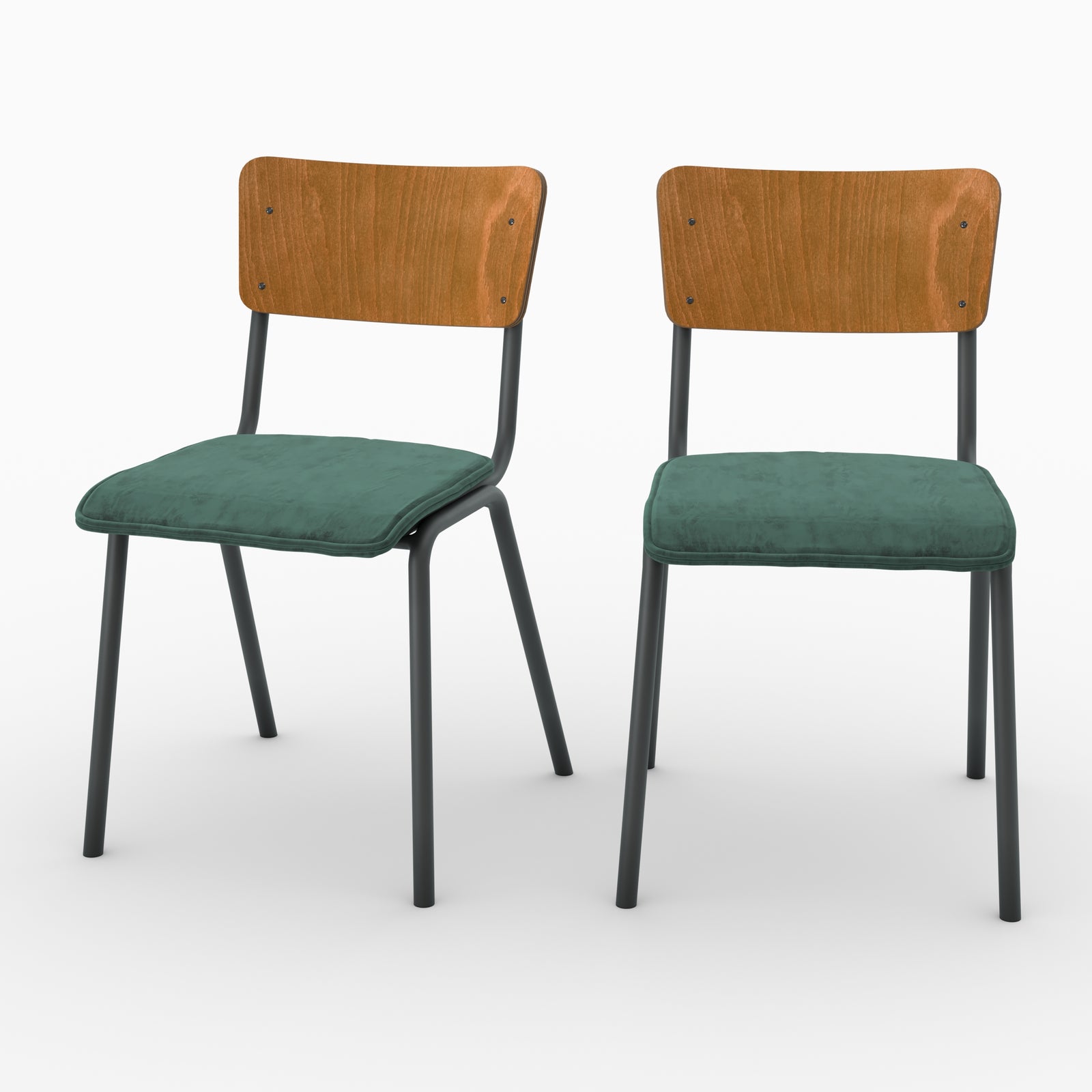 chaise ecolier nico lot 2 velours vert bois fonce metal