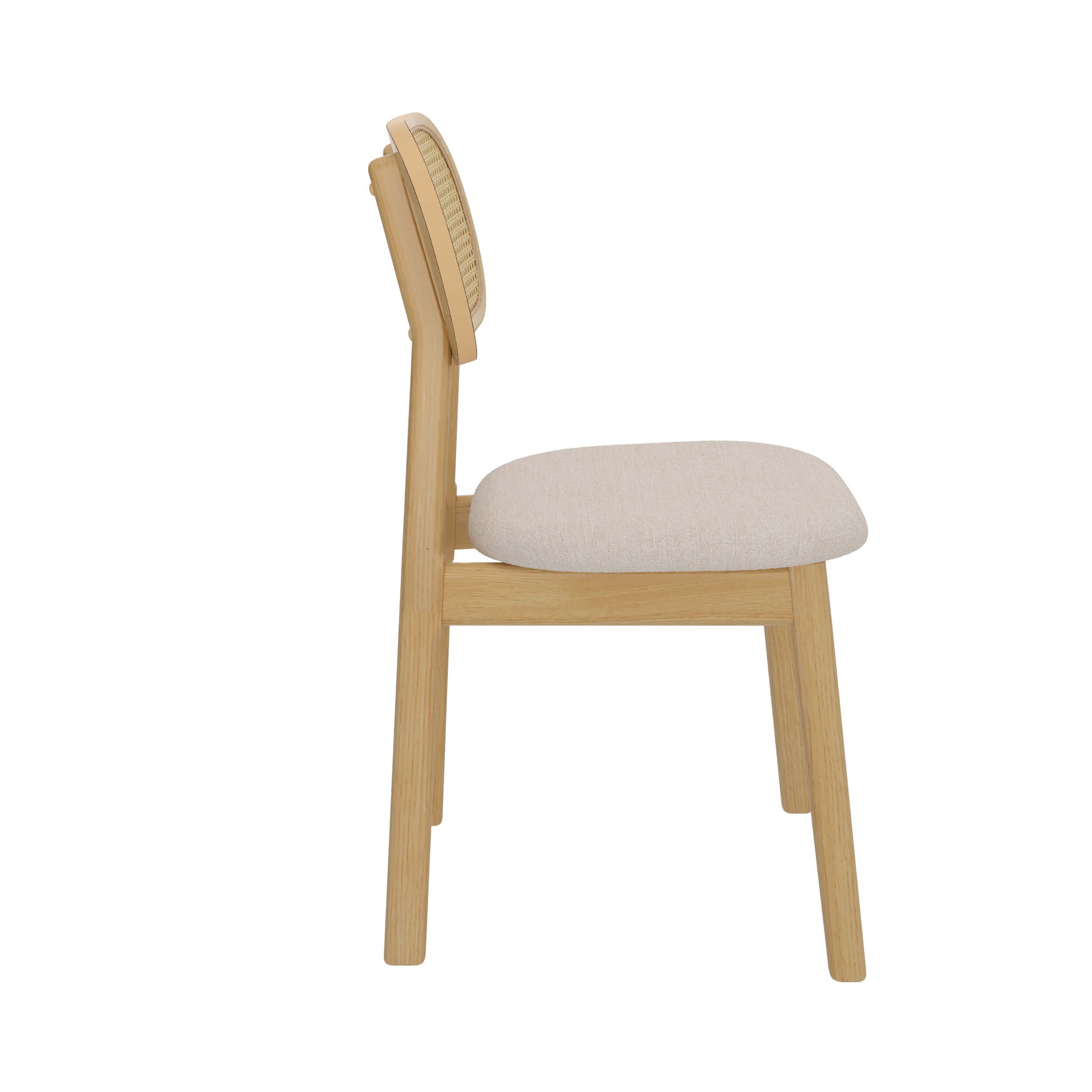 sedia in legno chiaro maria tessuto beige rattan