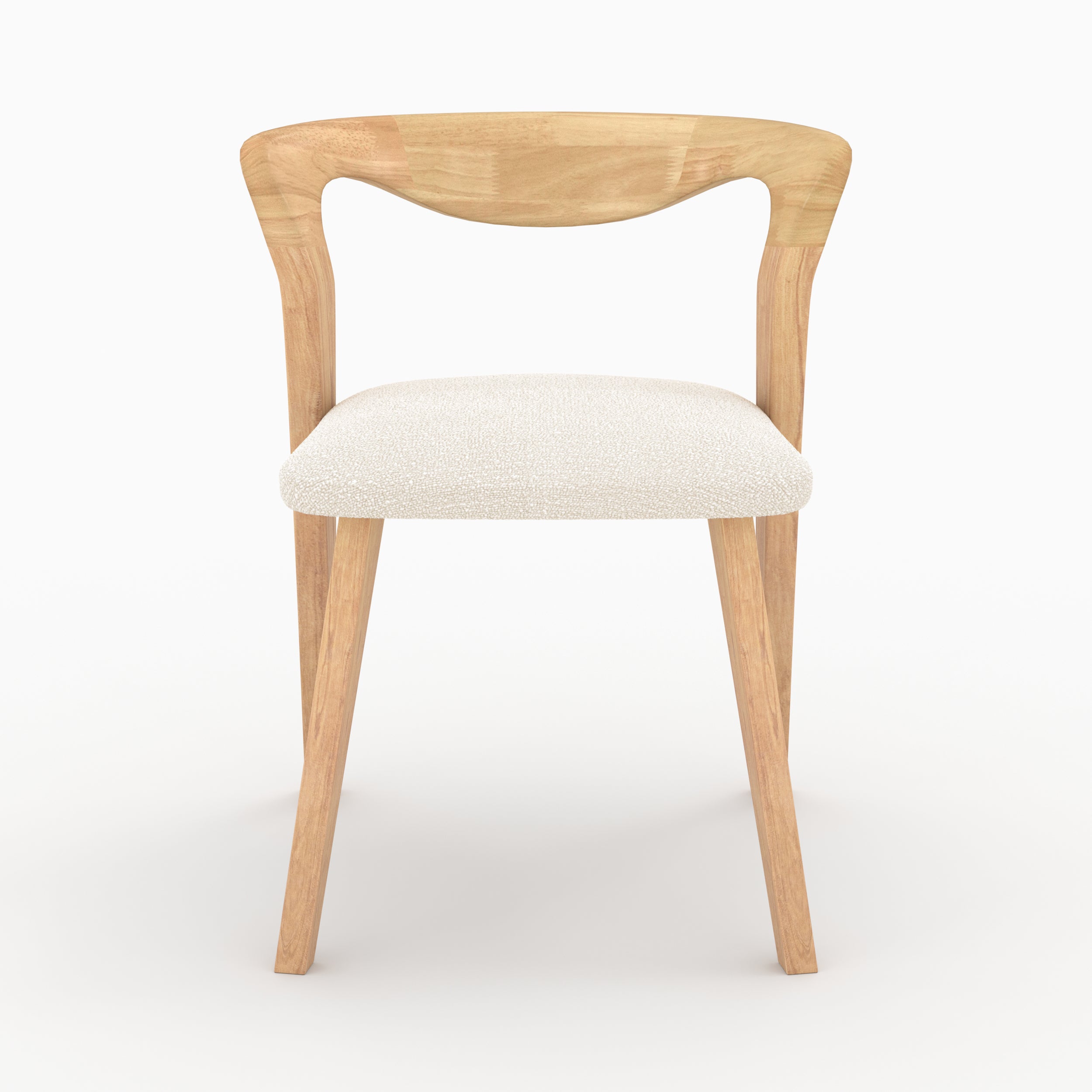 sedia in legno di hevea chiaro e tessuto bouclé crema vega