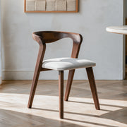 Chaise Vega en bois d'hévéa marron et tissu beige
