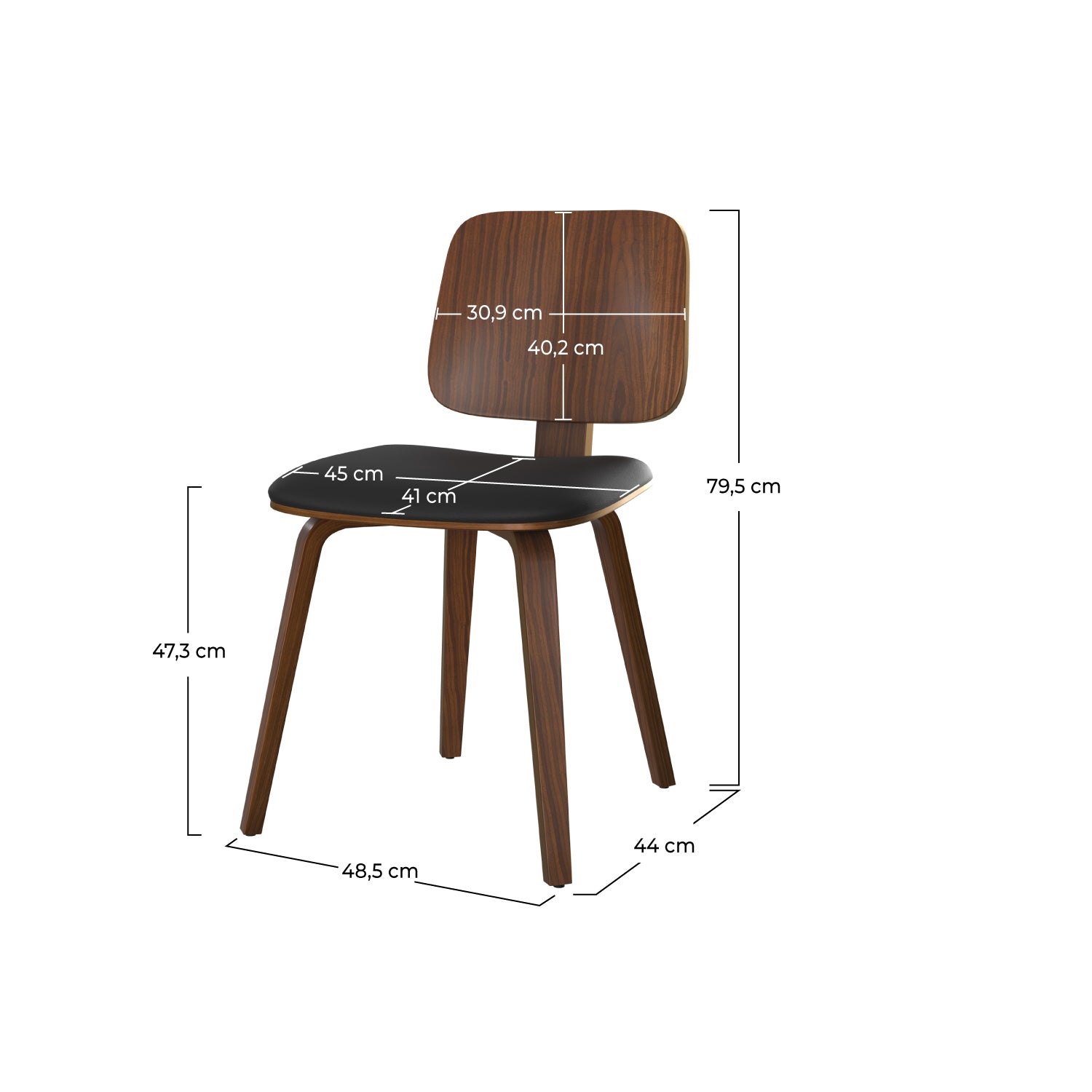 sedia in legno di noce e tessuto nero flow