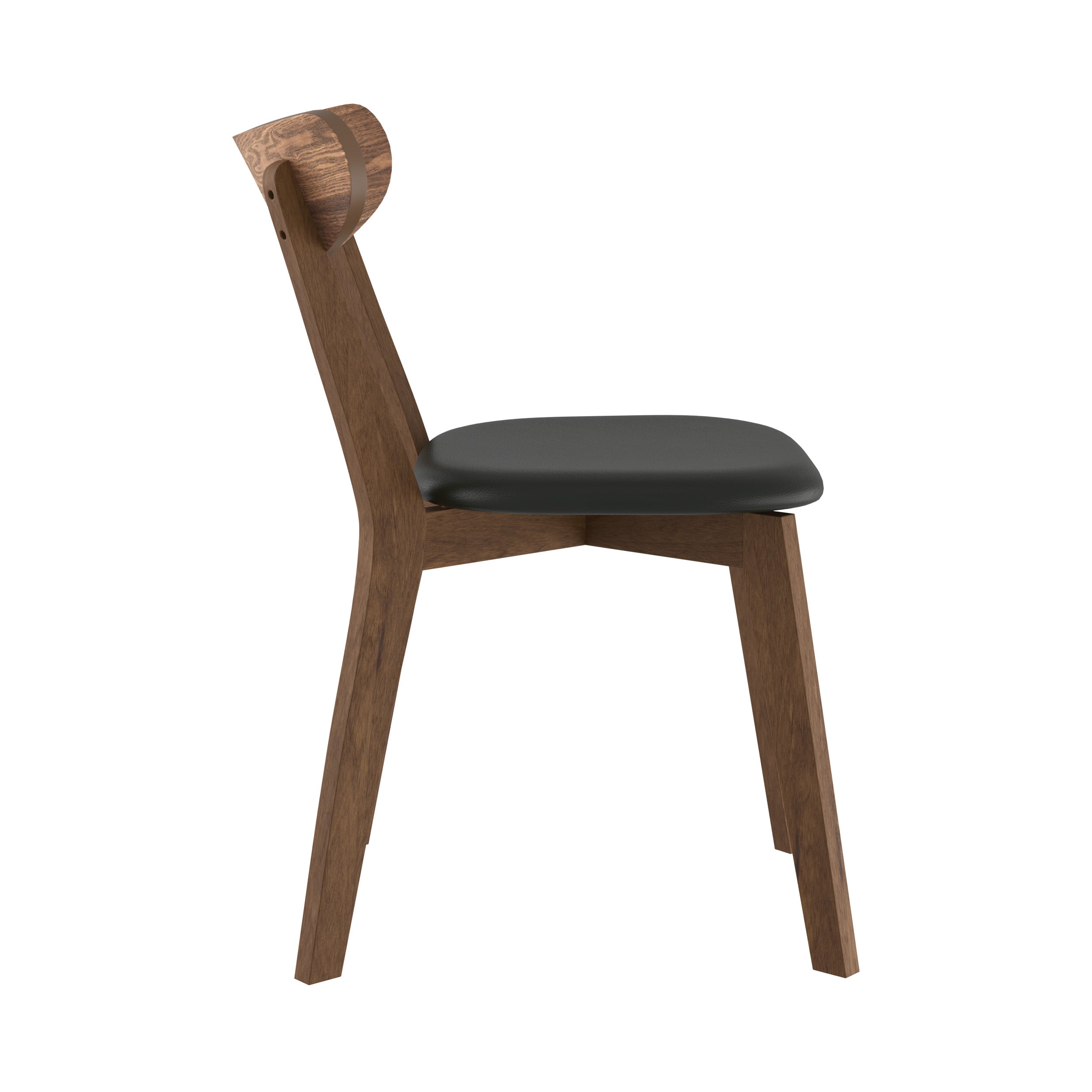 sedia in legno scuro con rivestimento in pelle sintetica nera tabata