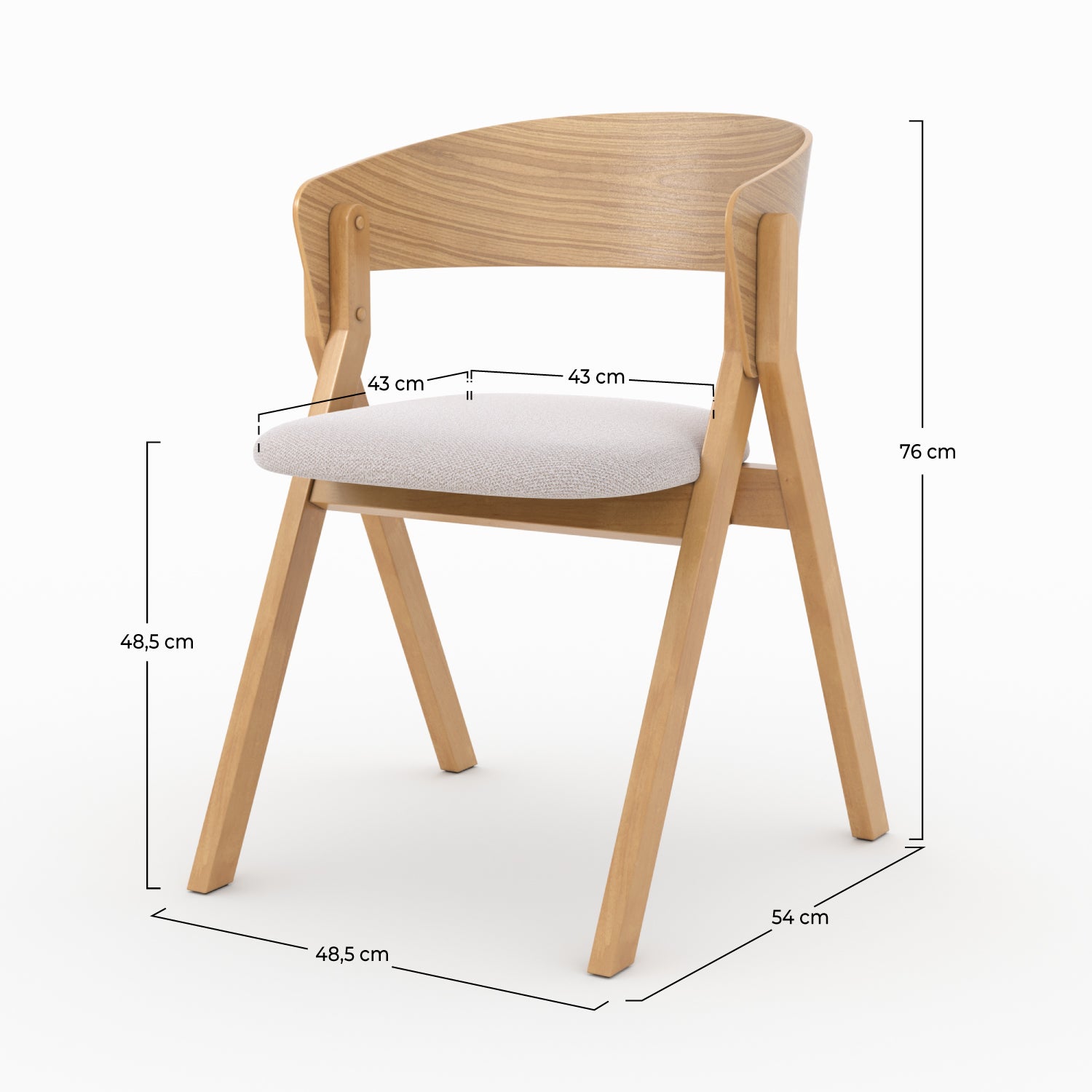 sedia in legno scuro e tessuto beige heloise