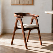 Chaise Hawa en bois d'hévéa marron et tissu beige