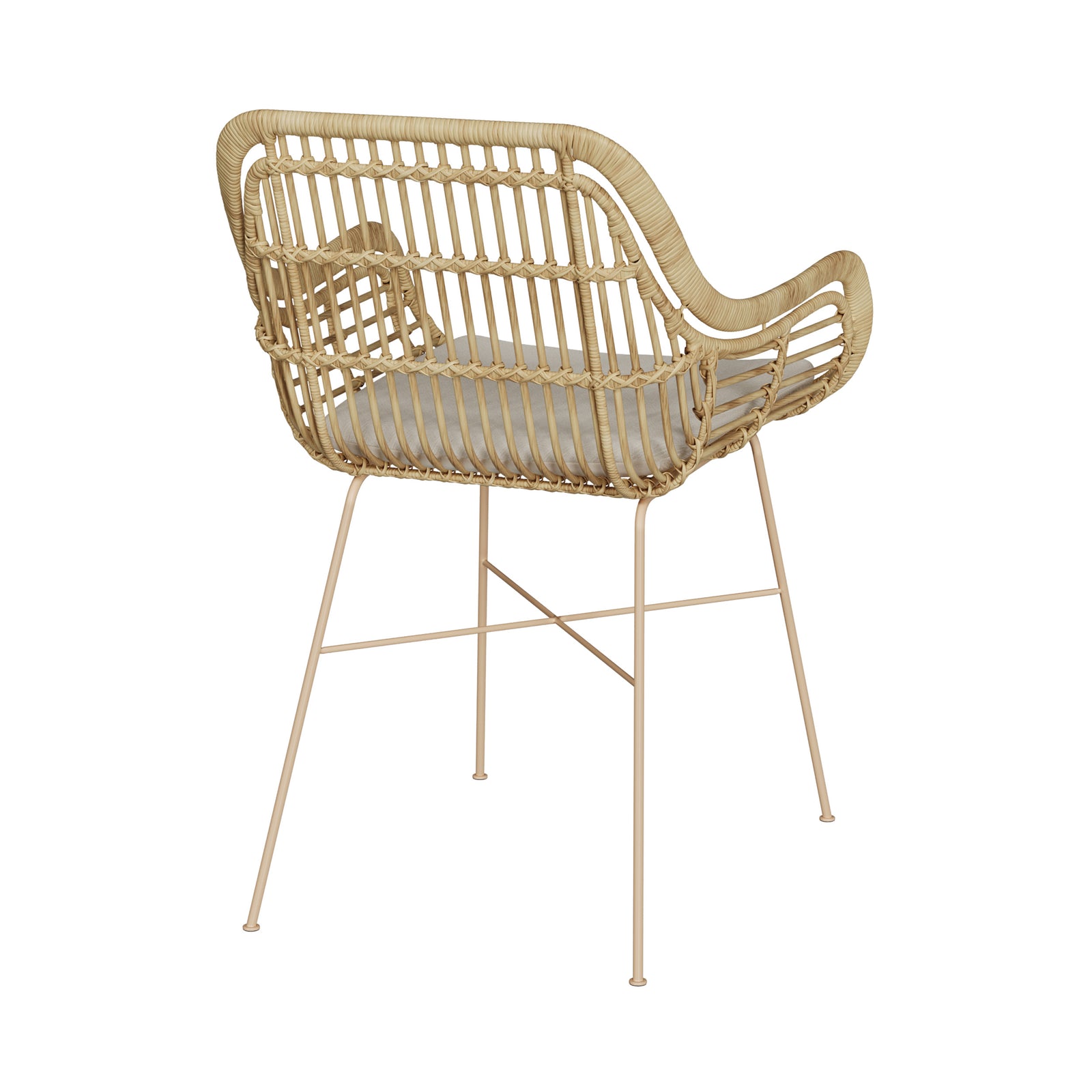 sedia in rattan chiloe con gambe in metallo beige cuscino beige