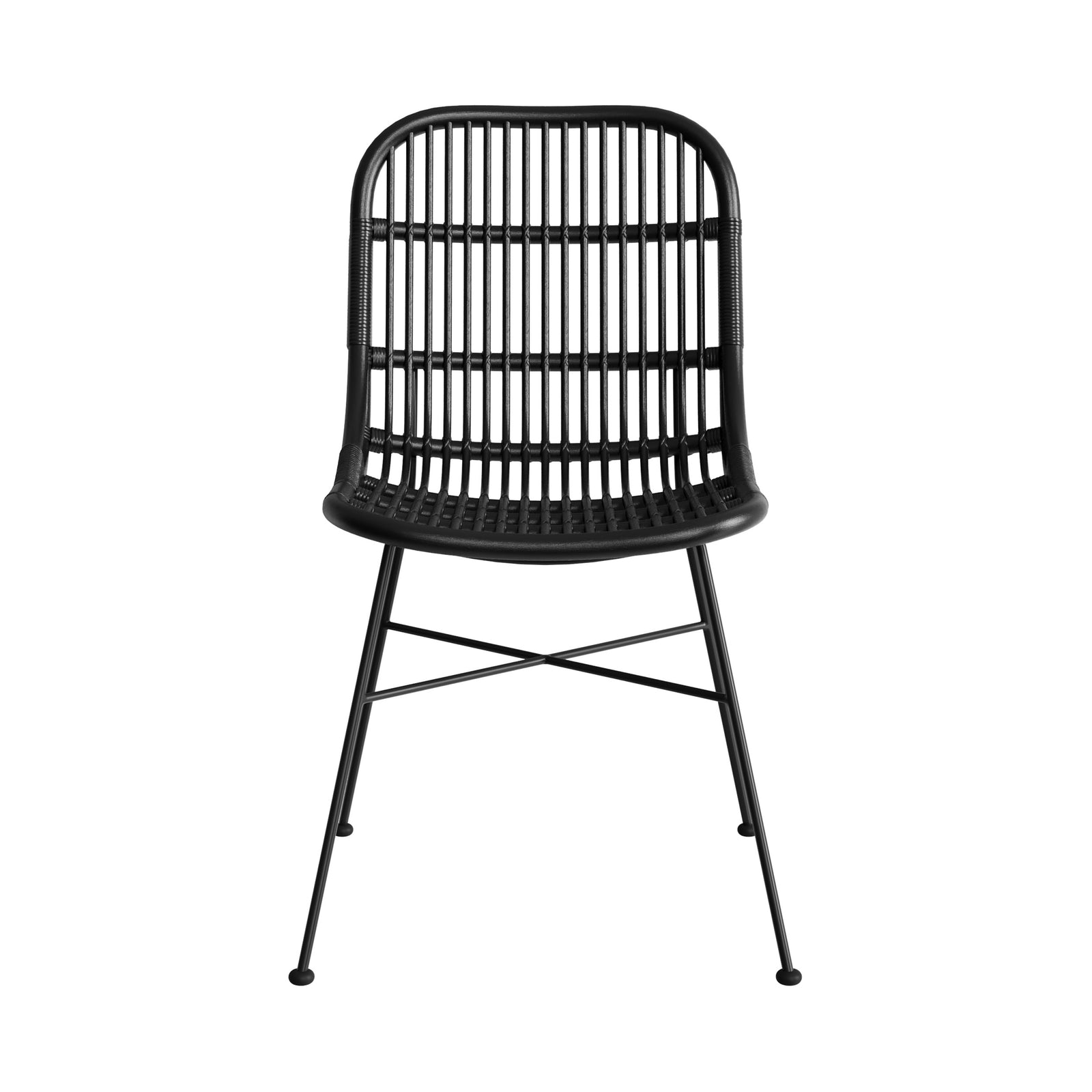 sedia in rattan moon con gambe in metallo nero set di 2