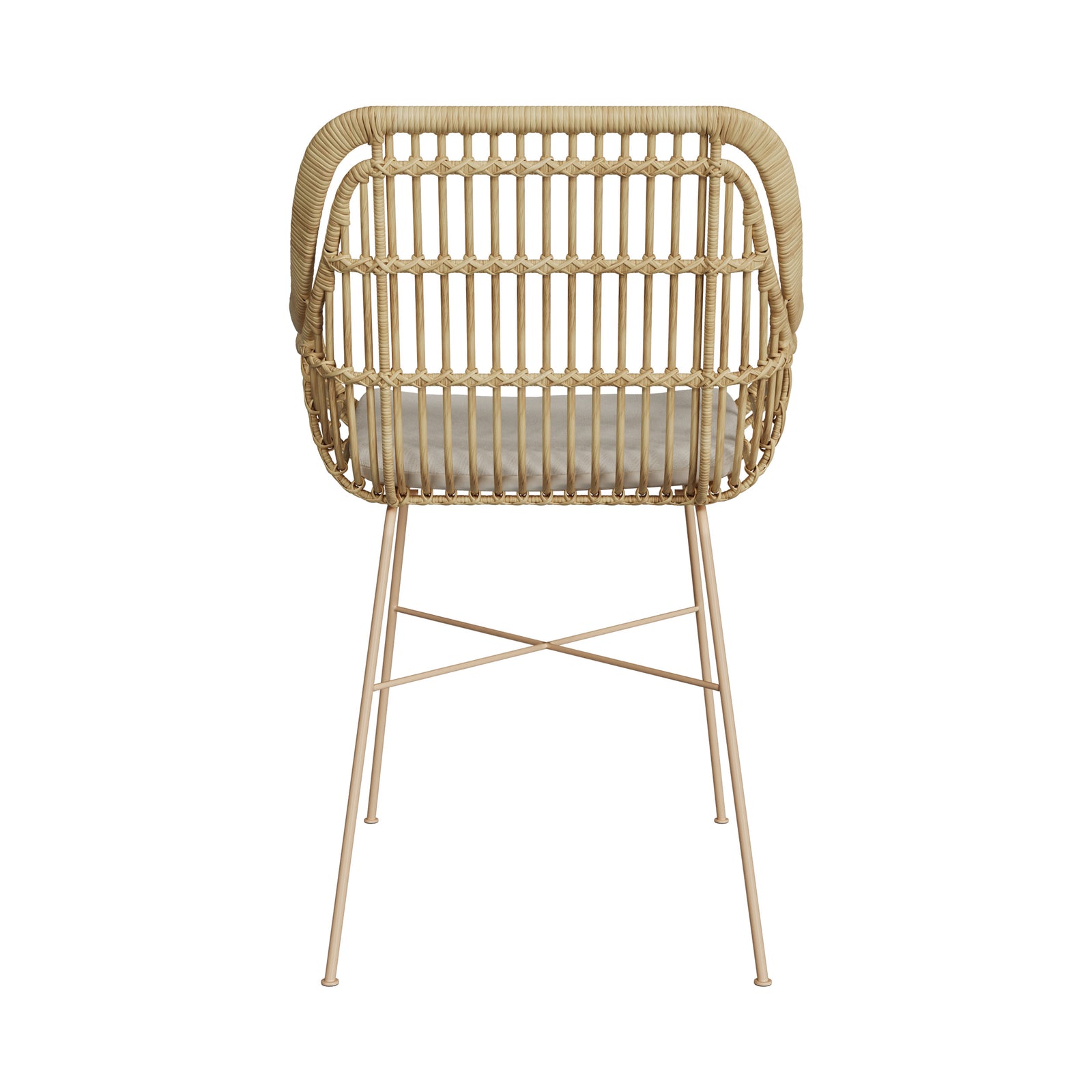 sedia in rattan piedi in metallo beige cuscino beige chiloe