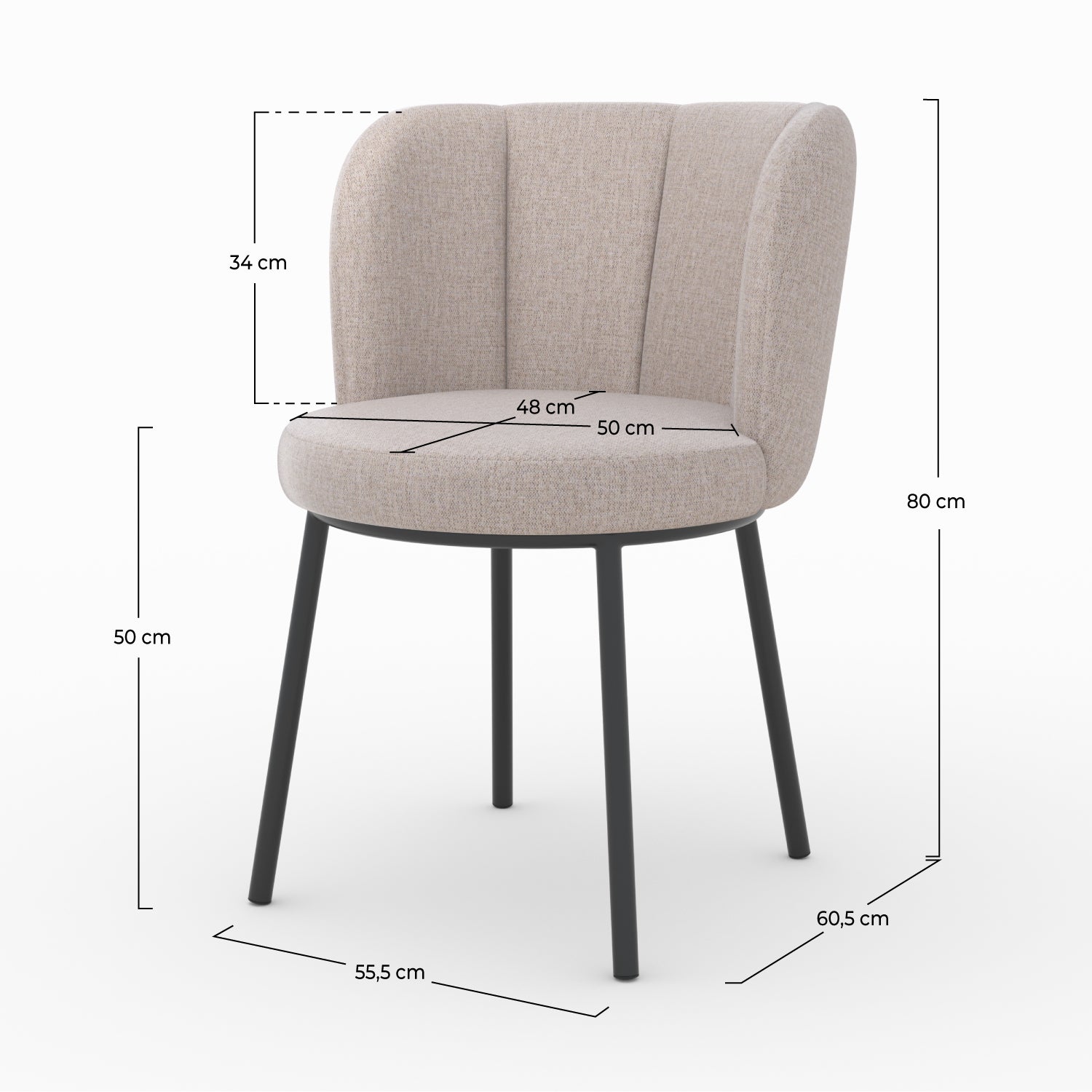 sedia in tessuto beige cinese con gambe nere