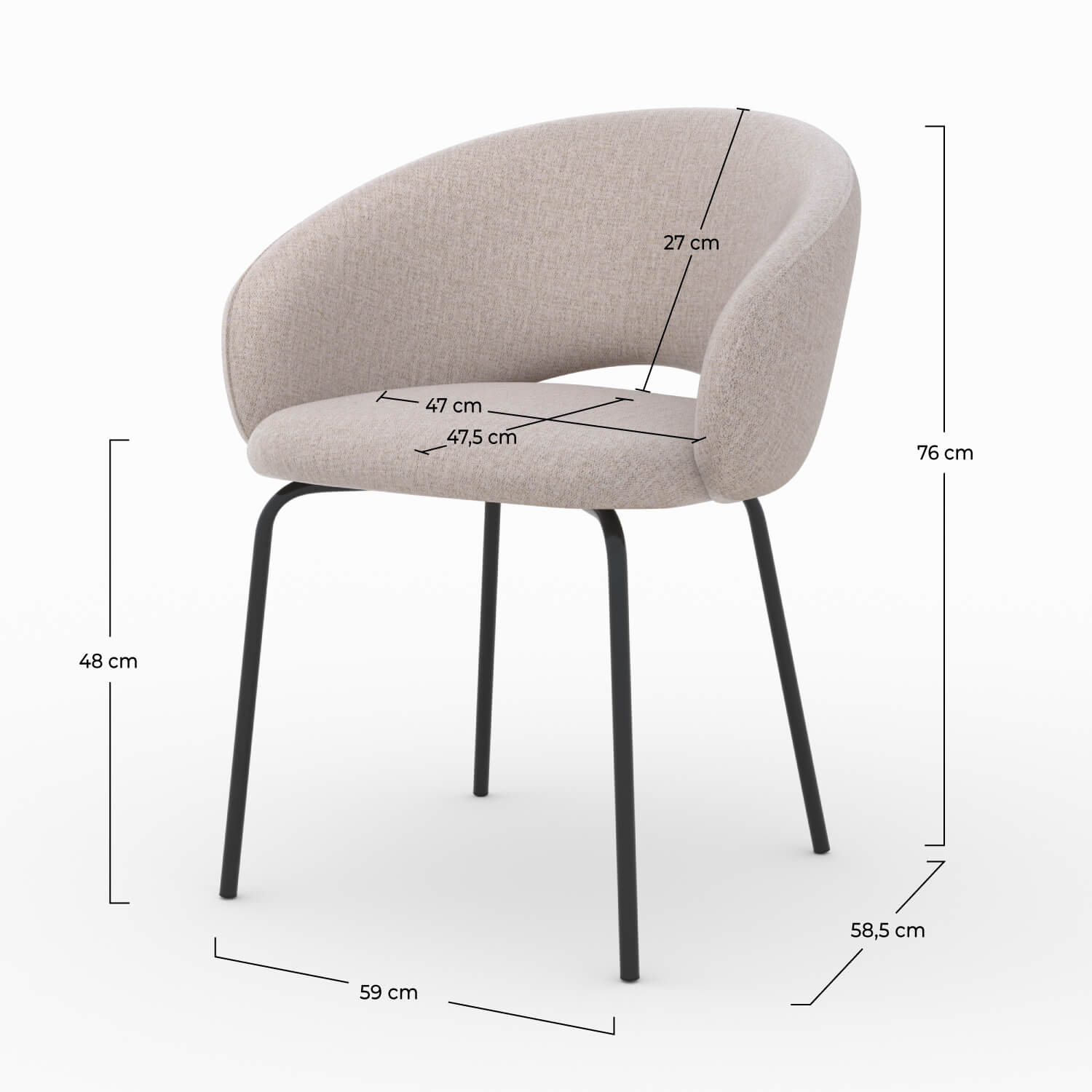 sedia in tessuto beige cinese milly schienale originale