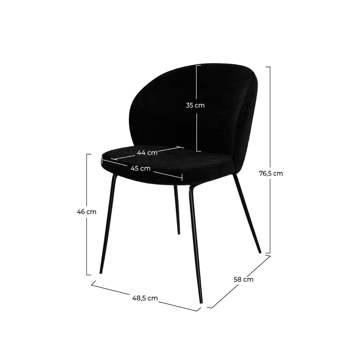 sedie in tessuto bouclé nero con gambe in metallo nero groom