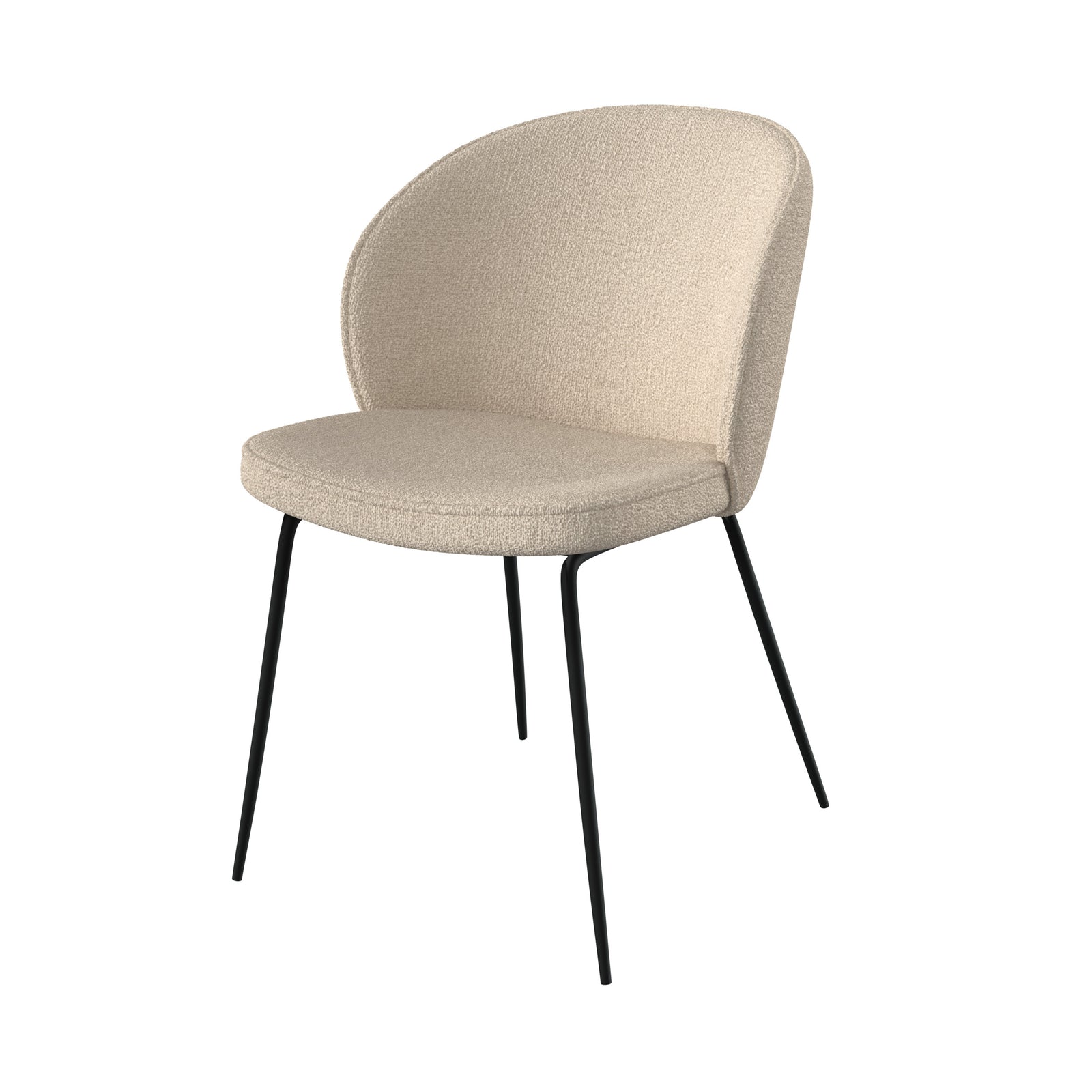 sedia in tessuto bouclé beige gambe in metallo nero set di 2