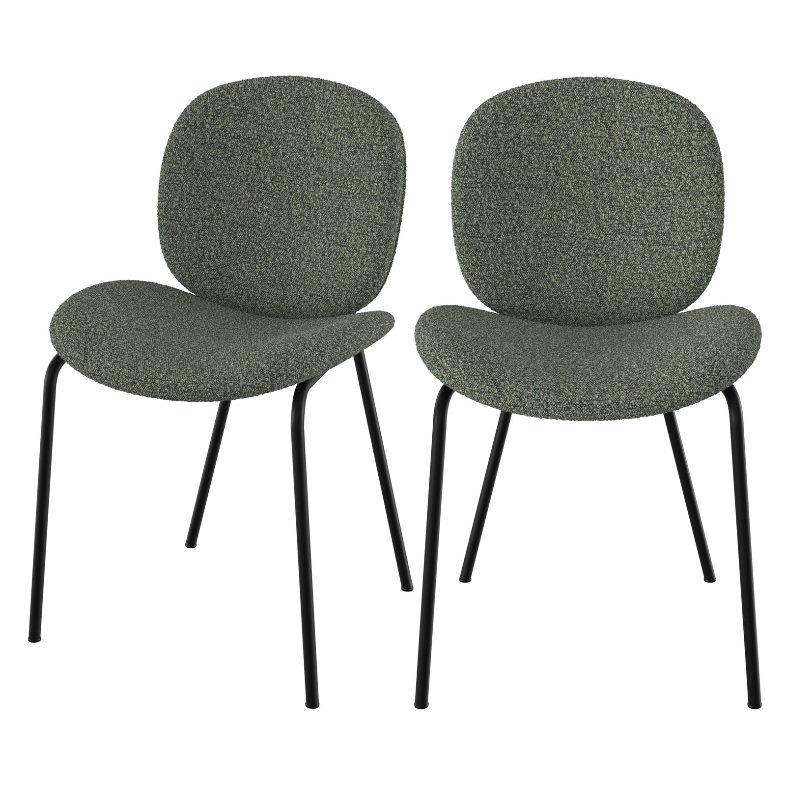 chaise en tissu boucle vert kaki metal noir lot de 2 iris
