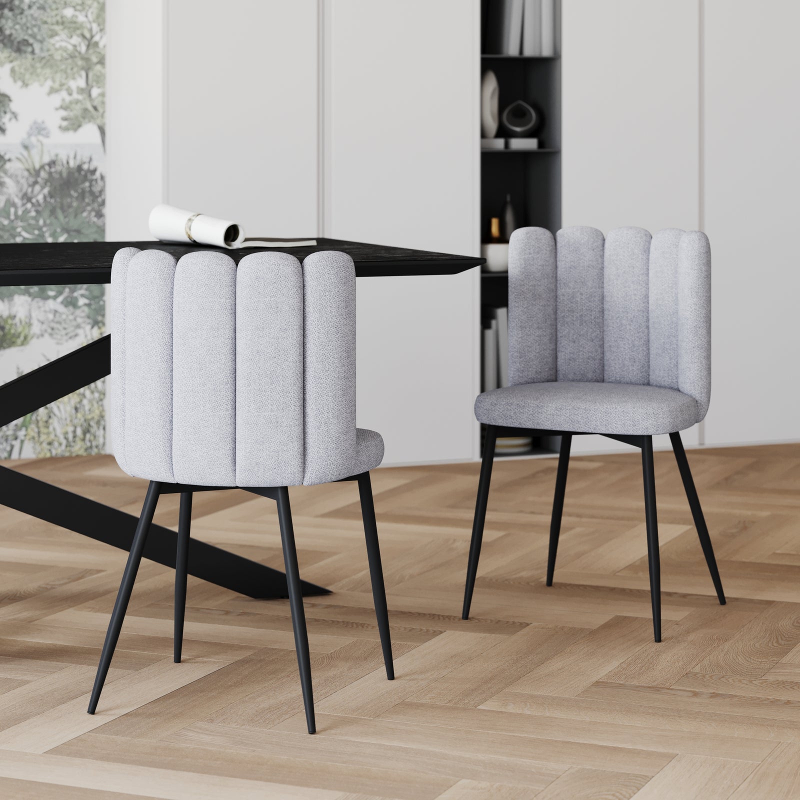 chaise en tissu gris rosy lot de 2 pieds noirs