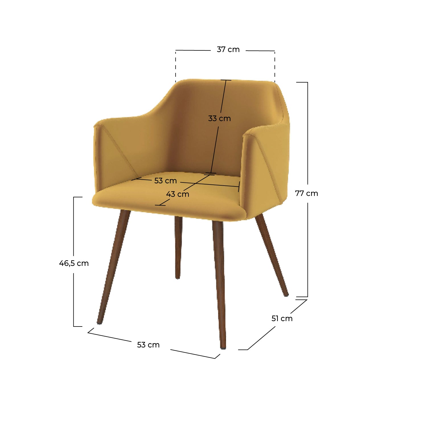 sedia in velluto giallo con braccioli daisy set di 2