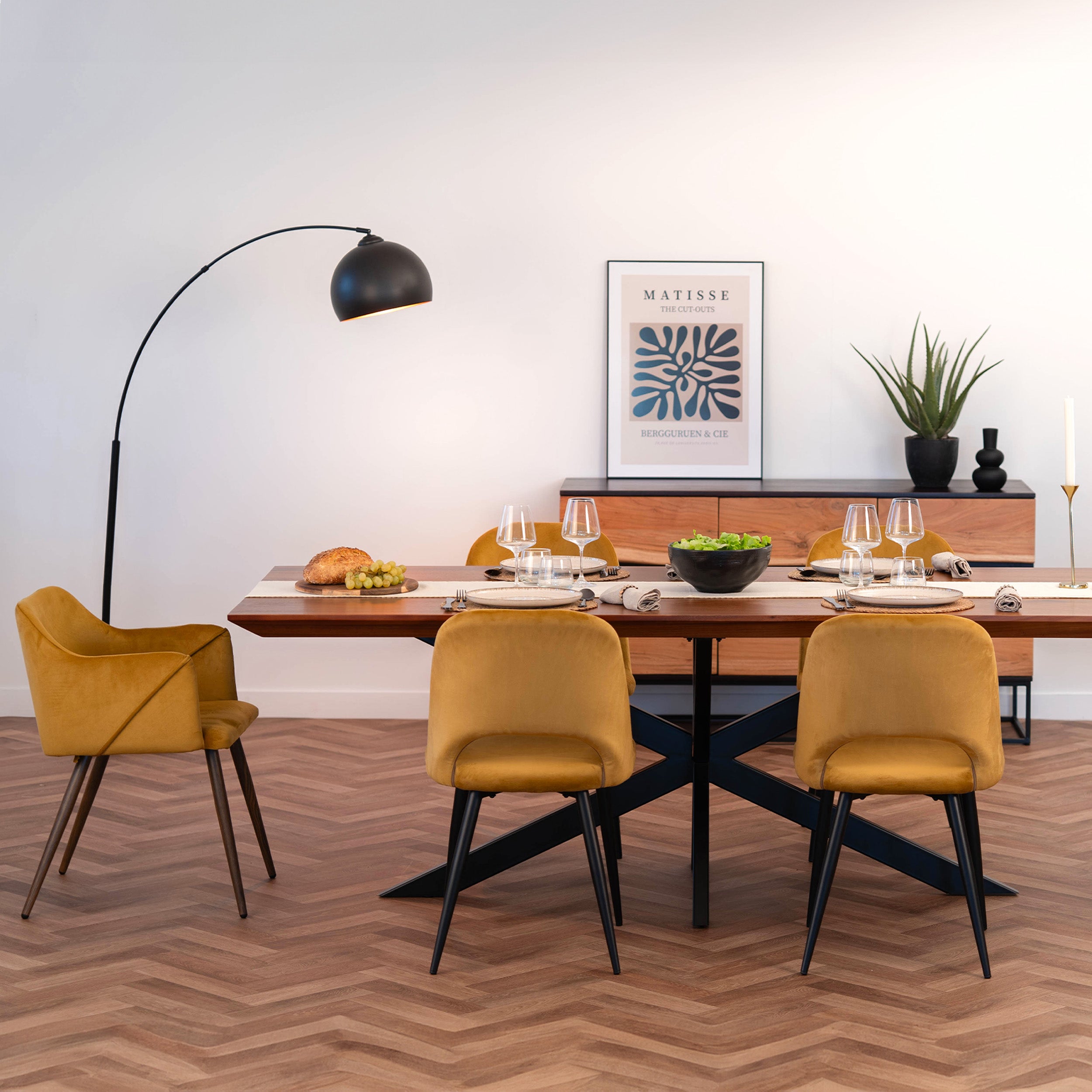 sedia in velluto giallo senape set di 2 daisy