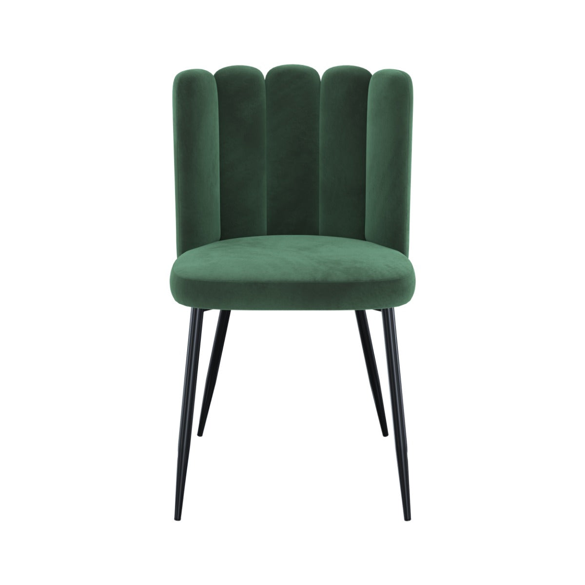 sedia in velluto verde con piedi in metallo rosato