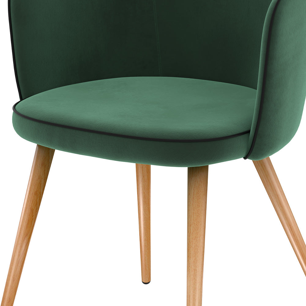sedia in velluto verde set di 2 piedi in metallo chiara