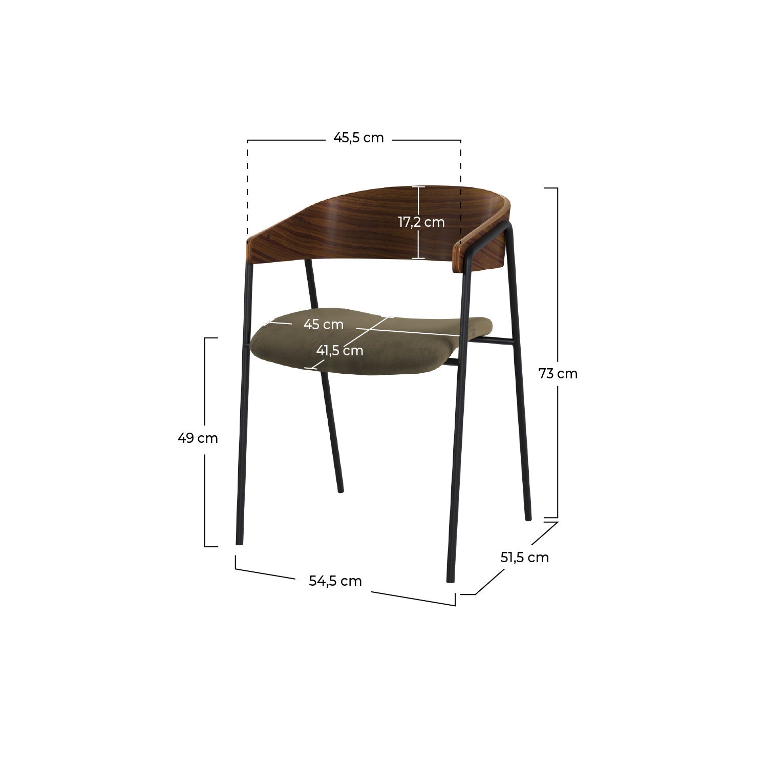 Chaise Esmée en velours vert kaki et bois de noyer lot de 2