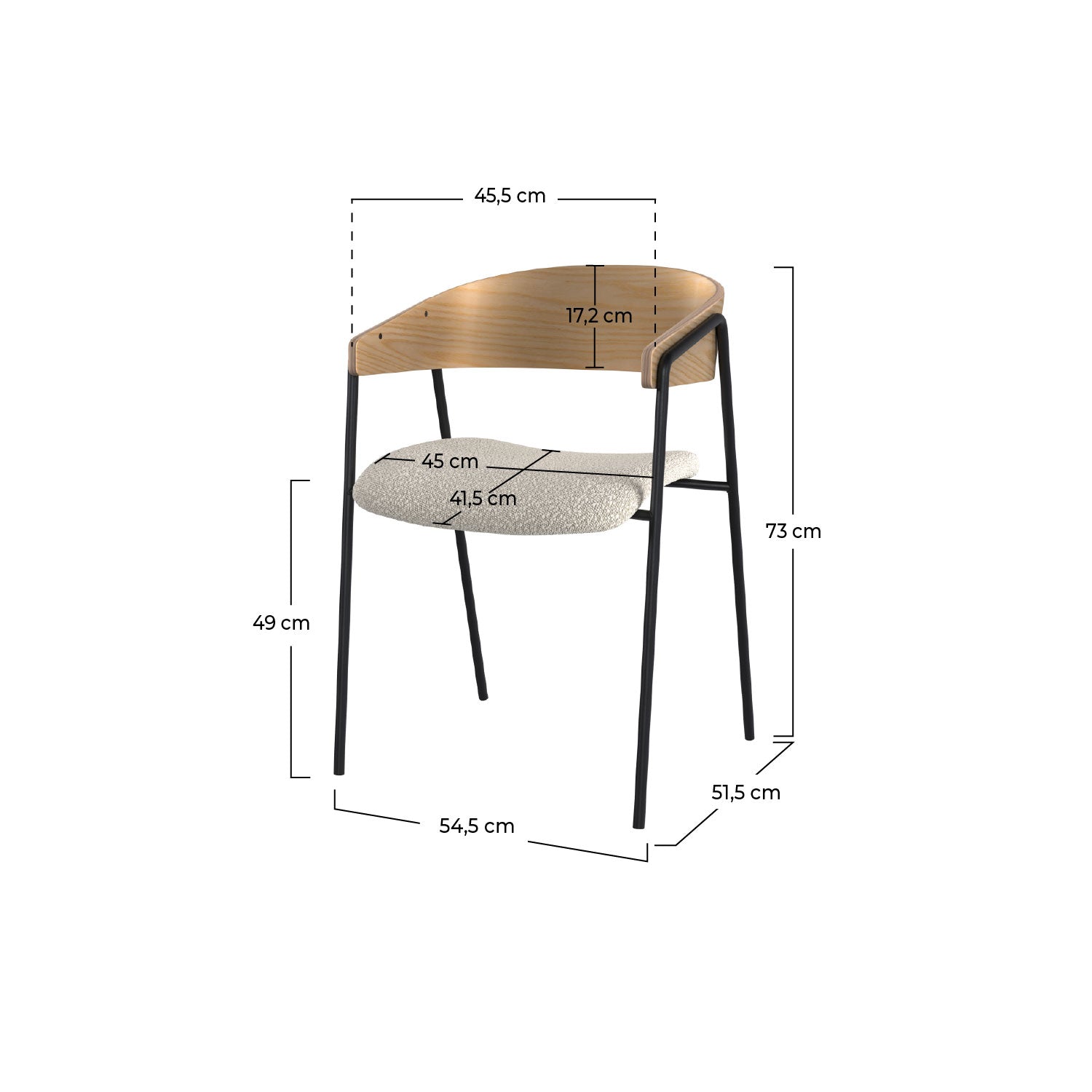 Chaise Esmée bouclette blanche et bois clair