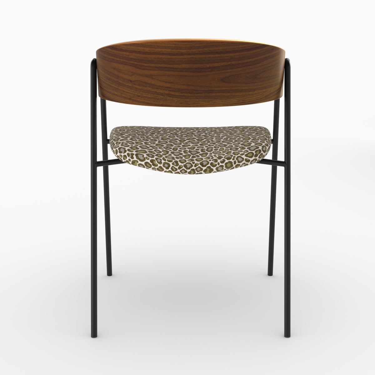Chaise Esmée en tissu léopard vert kaki et bois de noyer, vue de dos - Maison Pavane