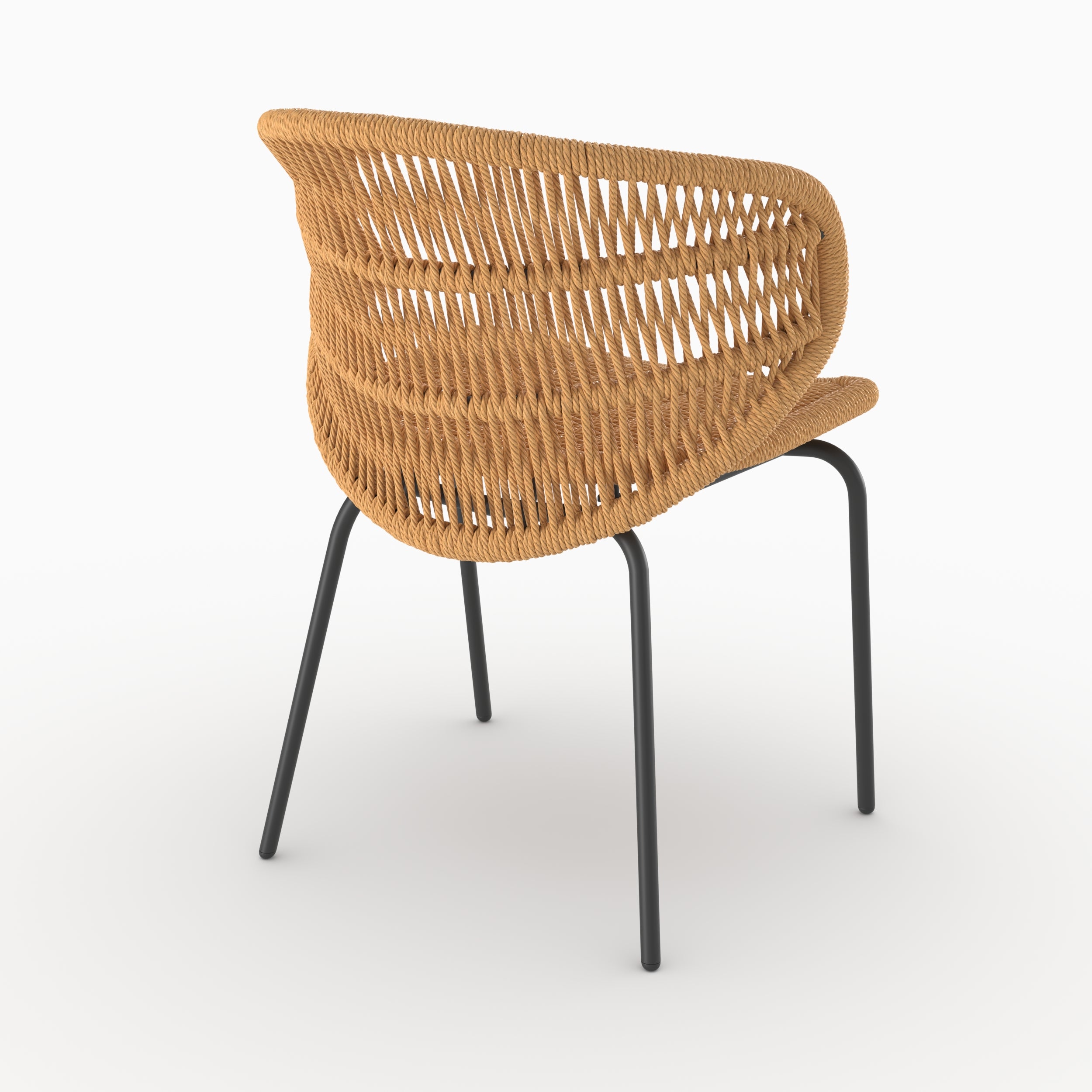 Chaise d'extérieur Lara en rotin synthétique miel, vue de dos trois-quarts - Maison Pavane