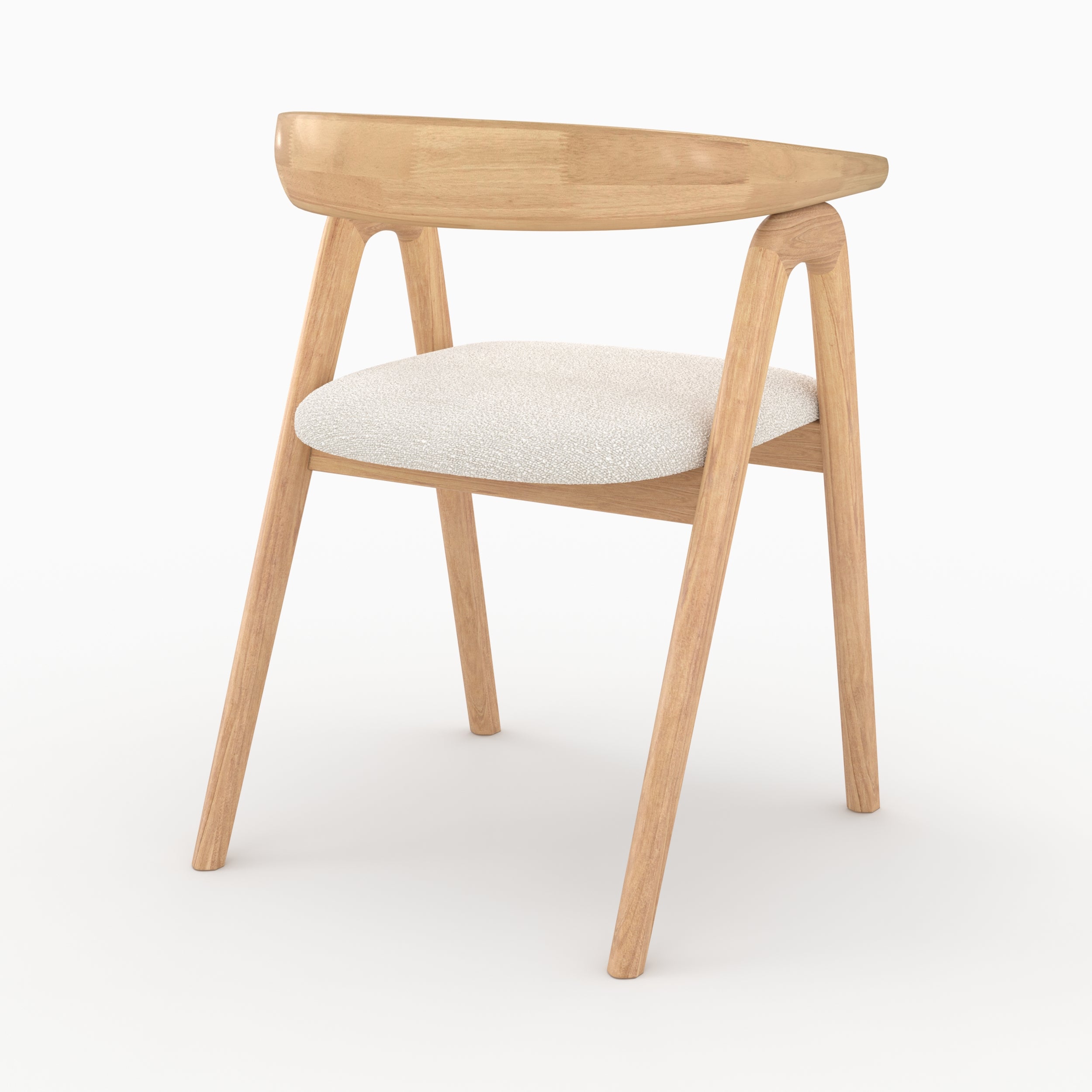 sedia hawa in legno di hevea chiaro e tessuto bouclè crema