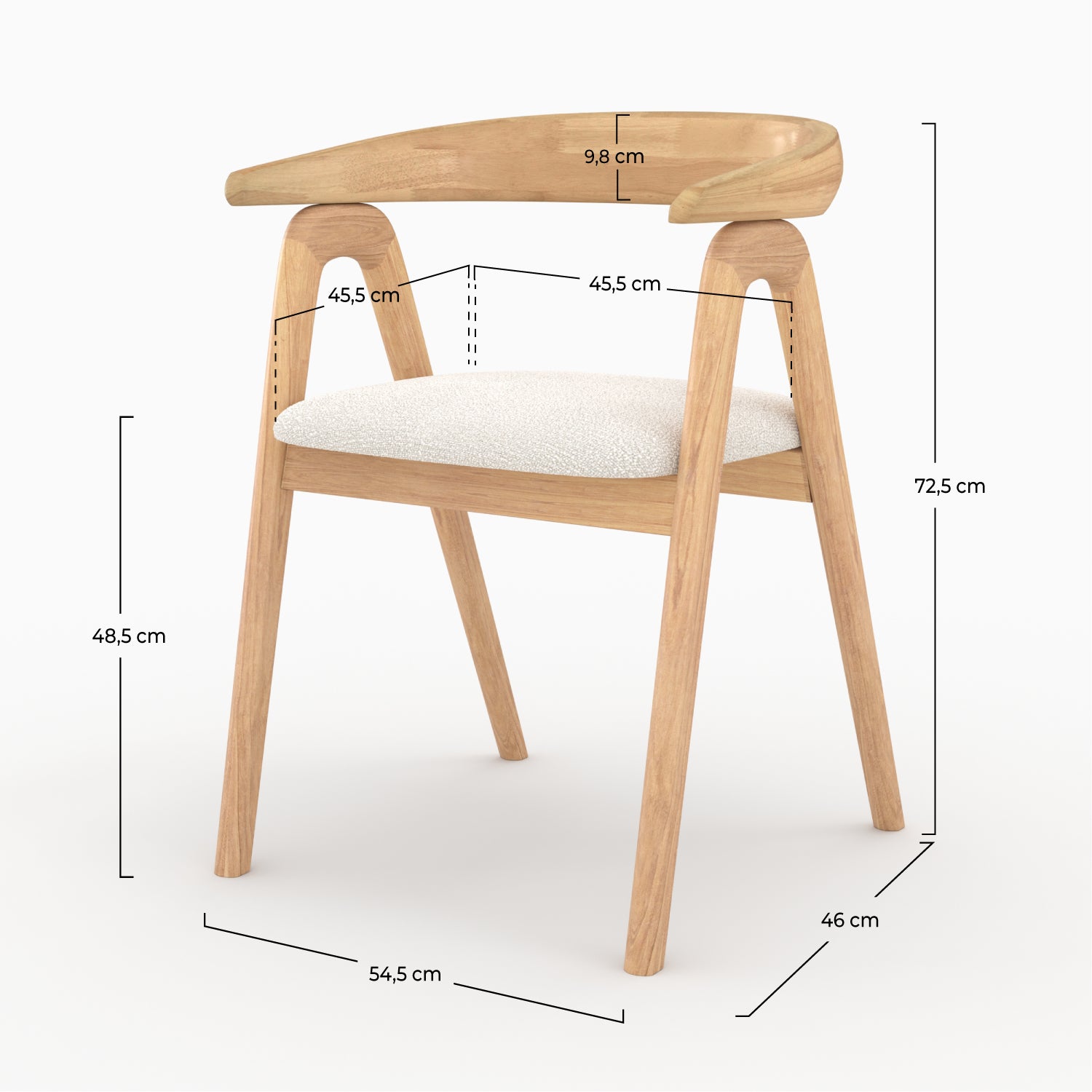 sedia hawa in legno di gomma chiaro con tessuto bouclé crema