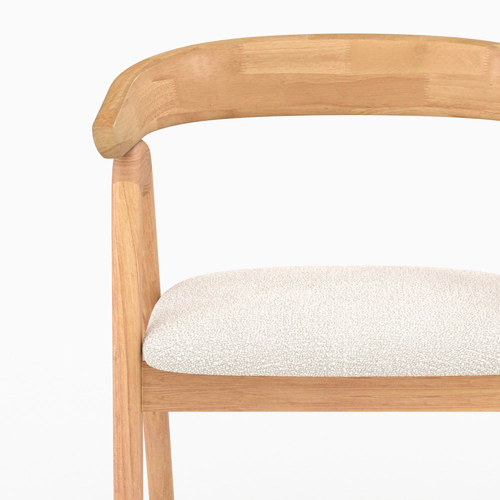 sedia hawa in legno di hevea chiaro tessuto boucle crema