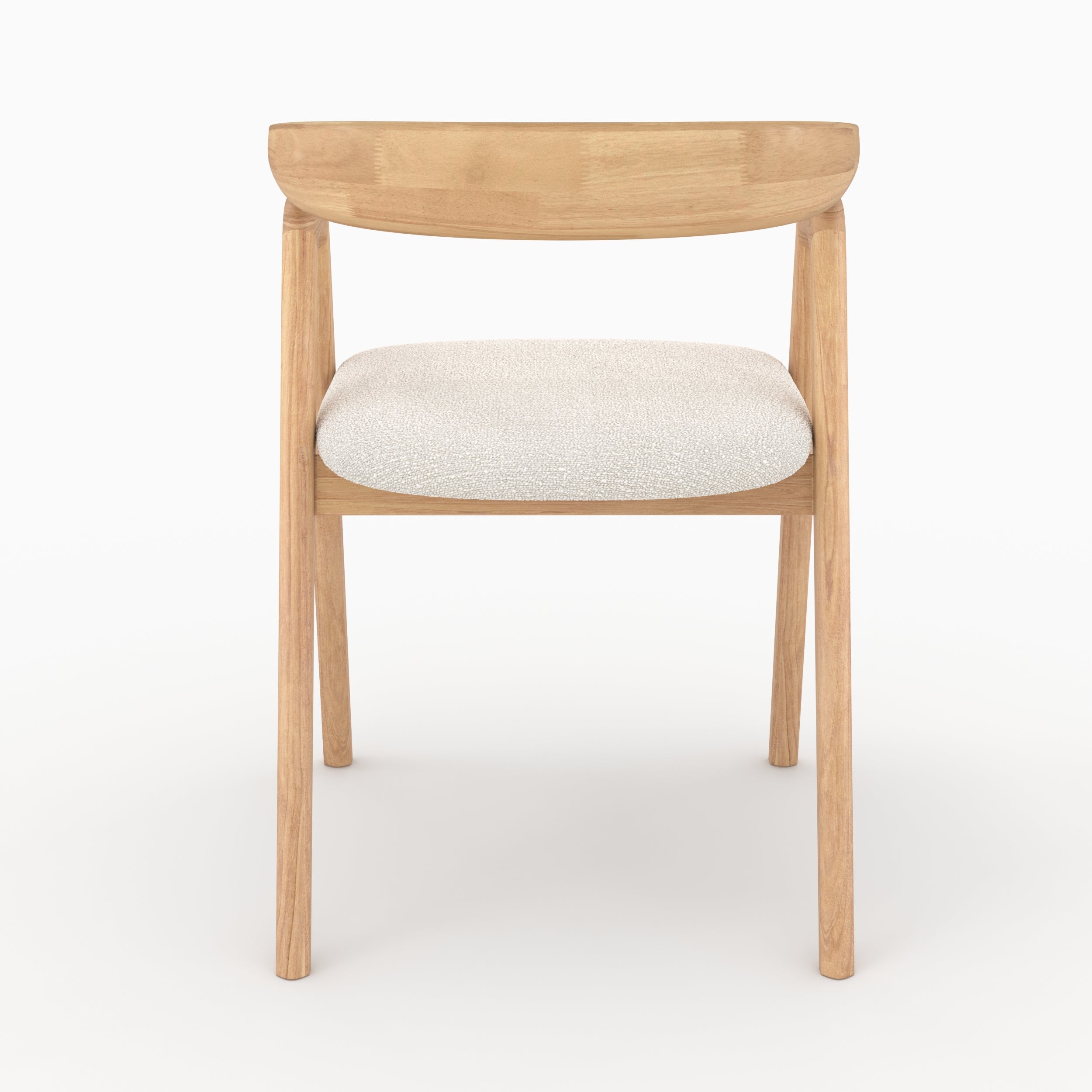 sedia hawa in legno di hevea chiaro e tessuto bouclé crema